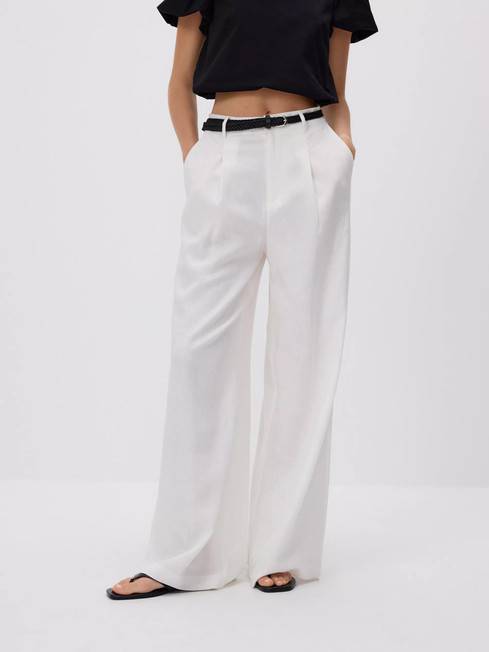 WHITE Loose linen trousers, , large image number 0