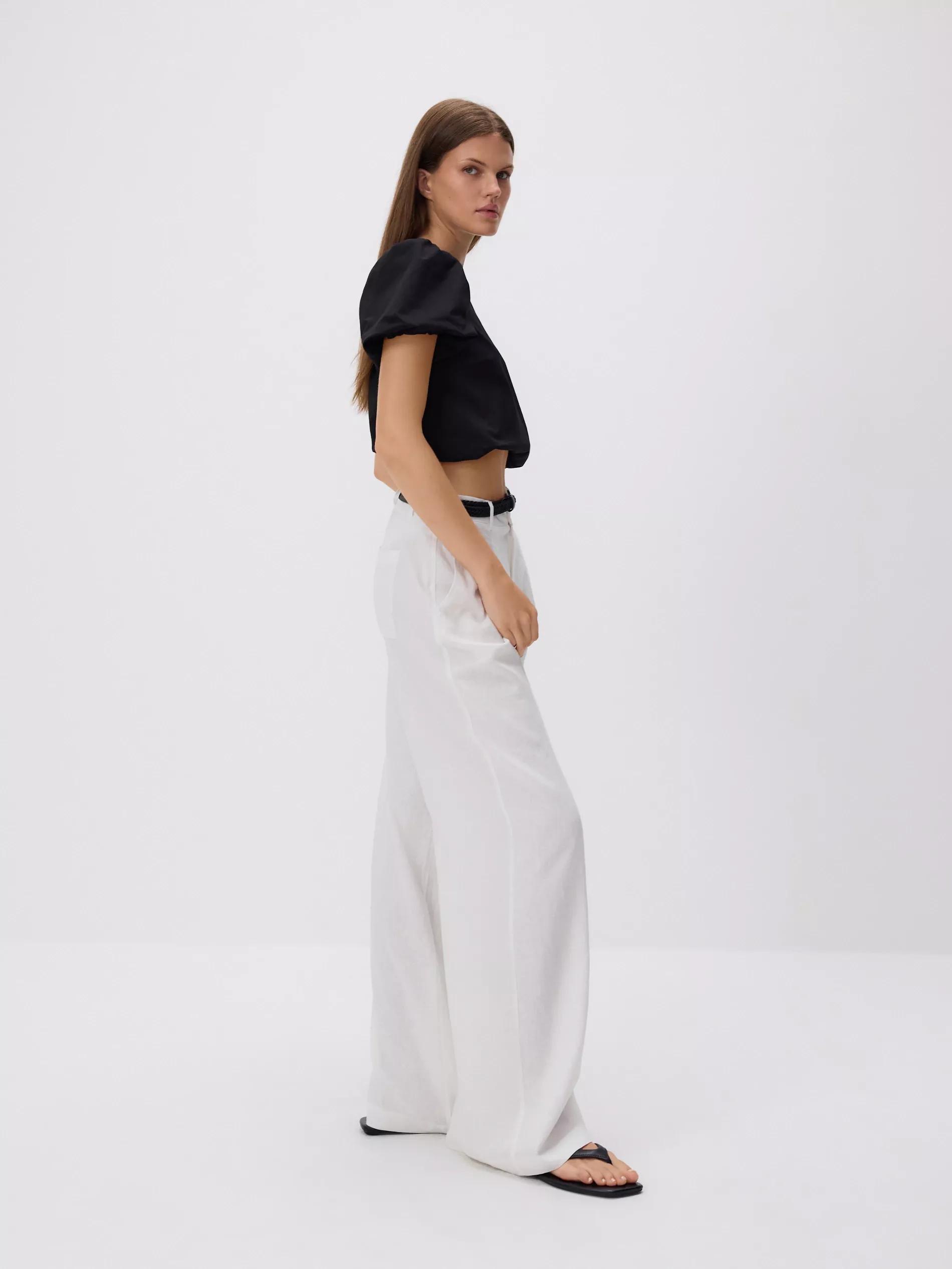 WHITE Loose linen trousers, , large image number 1