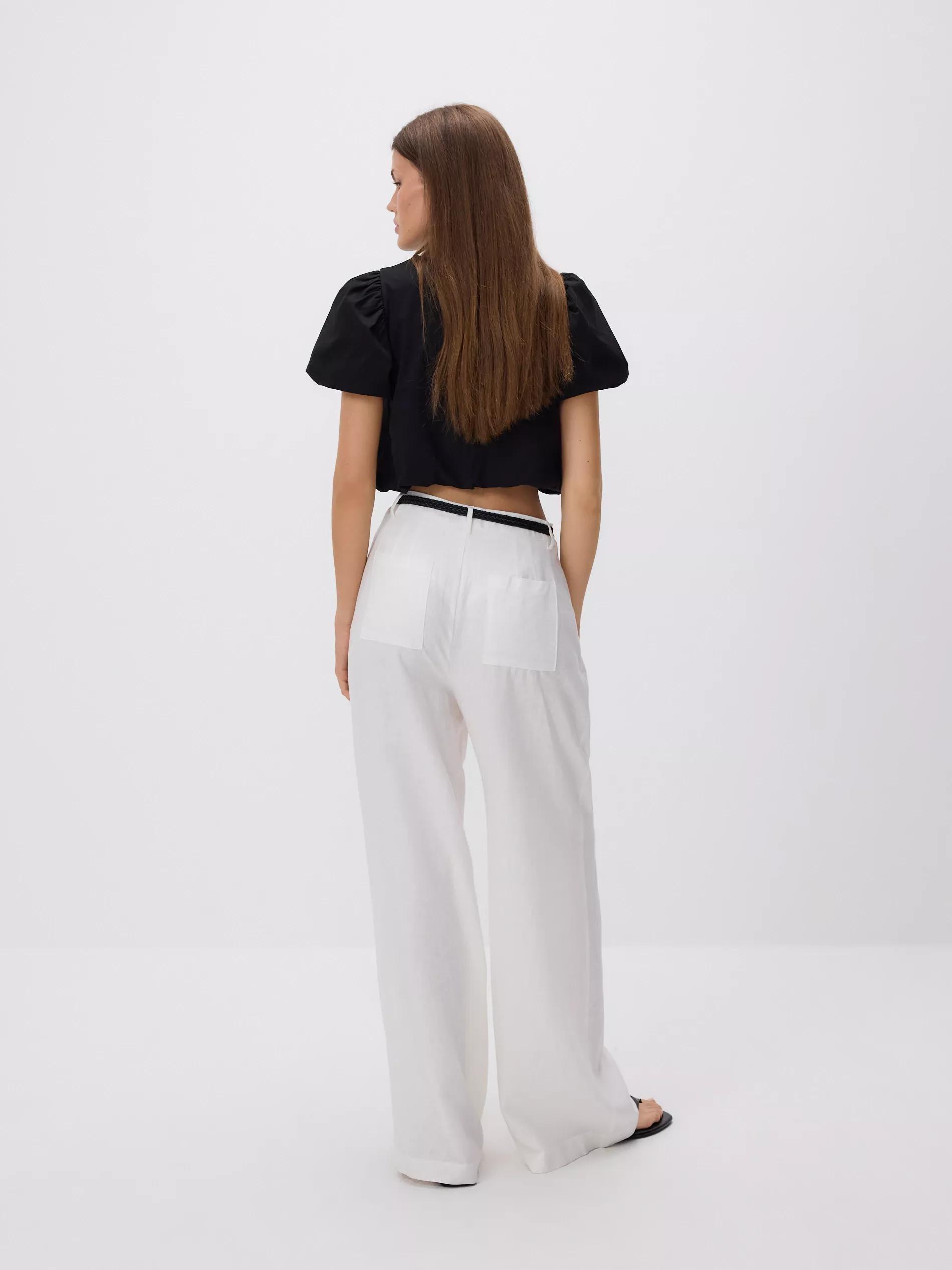 WHITE Loose linen trousers, , large image number 3