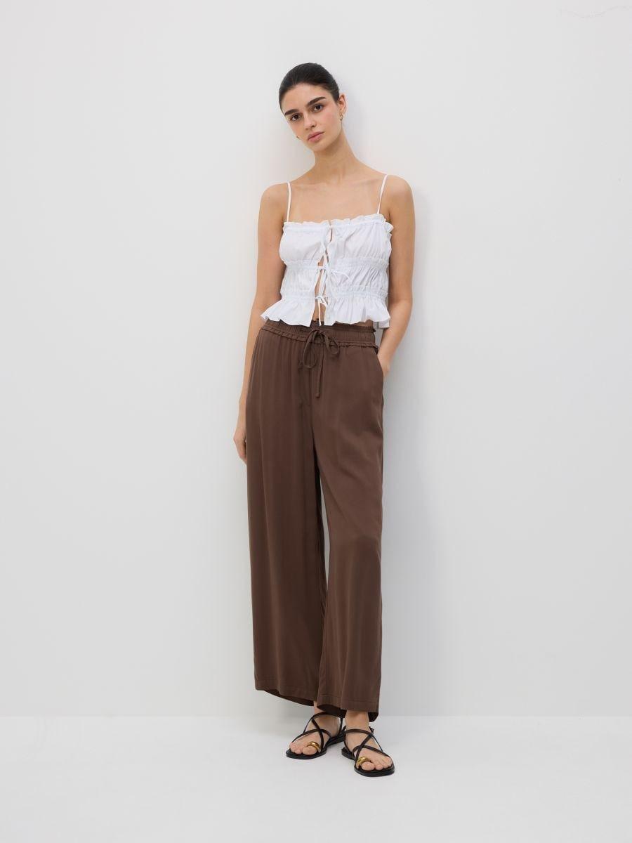 Brown Wide-Leg Viscose Trousers, , medium