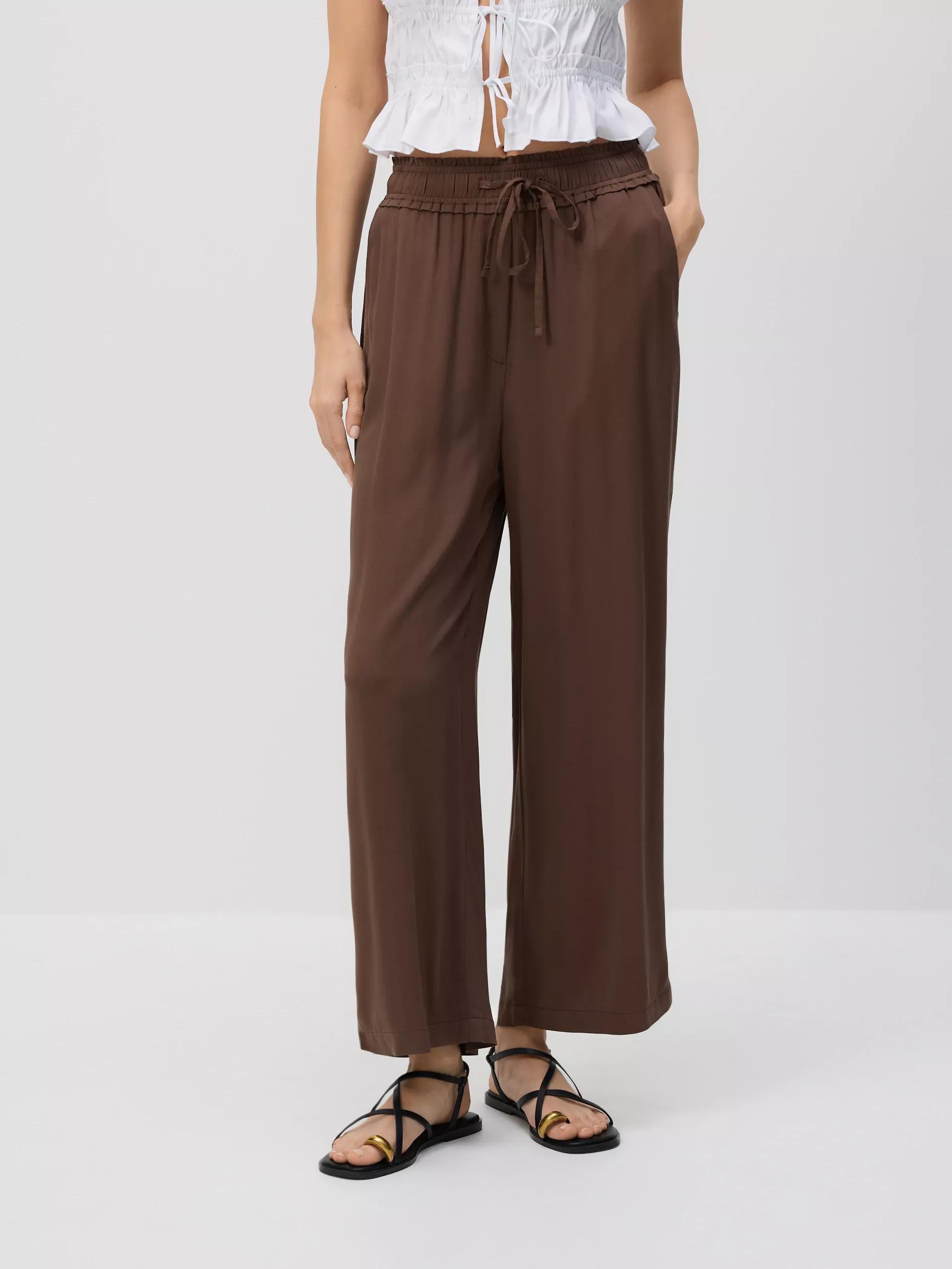 Brown Wide-Leg Viscose Trousers, Beige, large image number 1