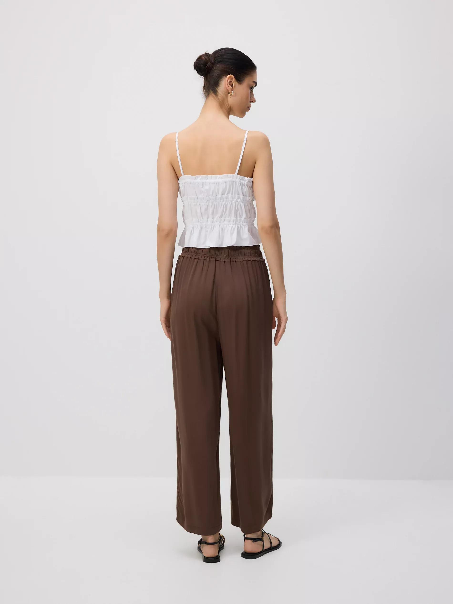 Brown Wide-Leg Viscose Trousers, Beige, large image number 2