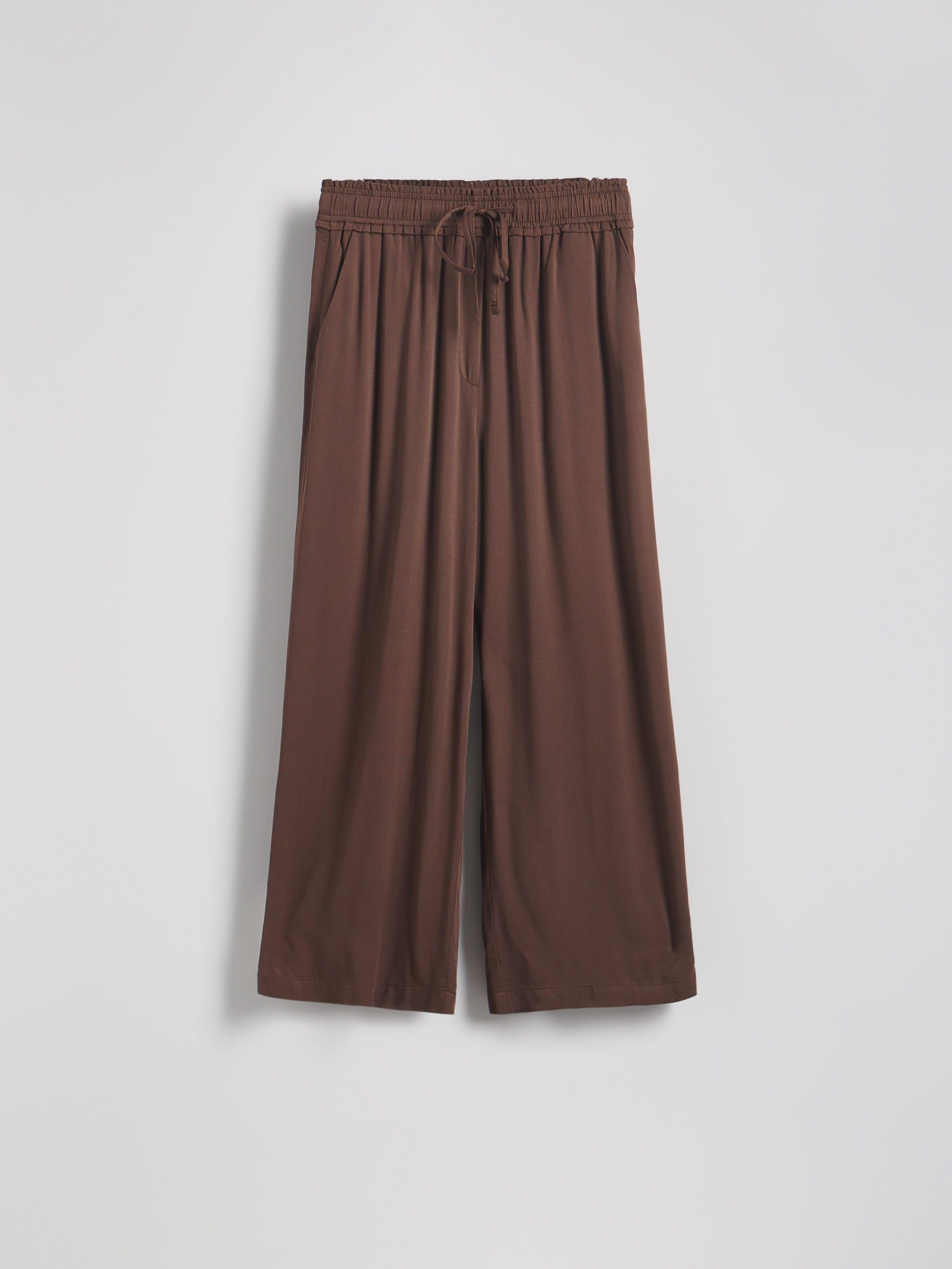 Brown Wide-Leg Viscose Trousers, , large image number 3
