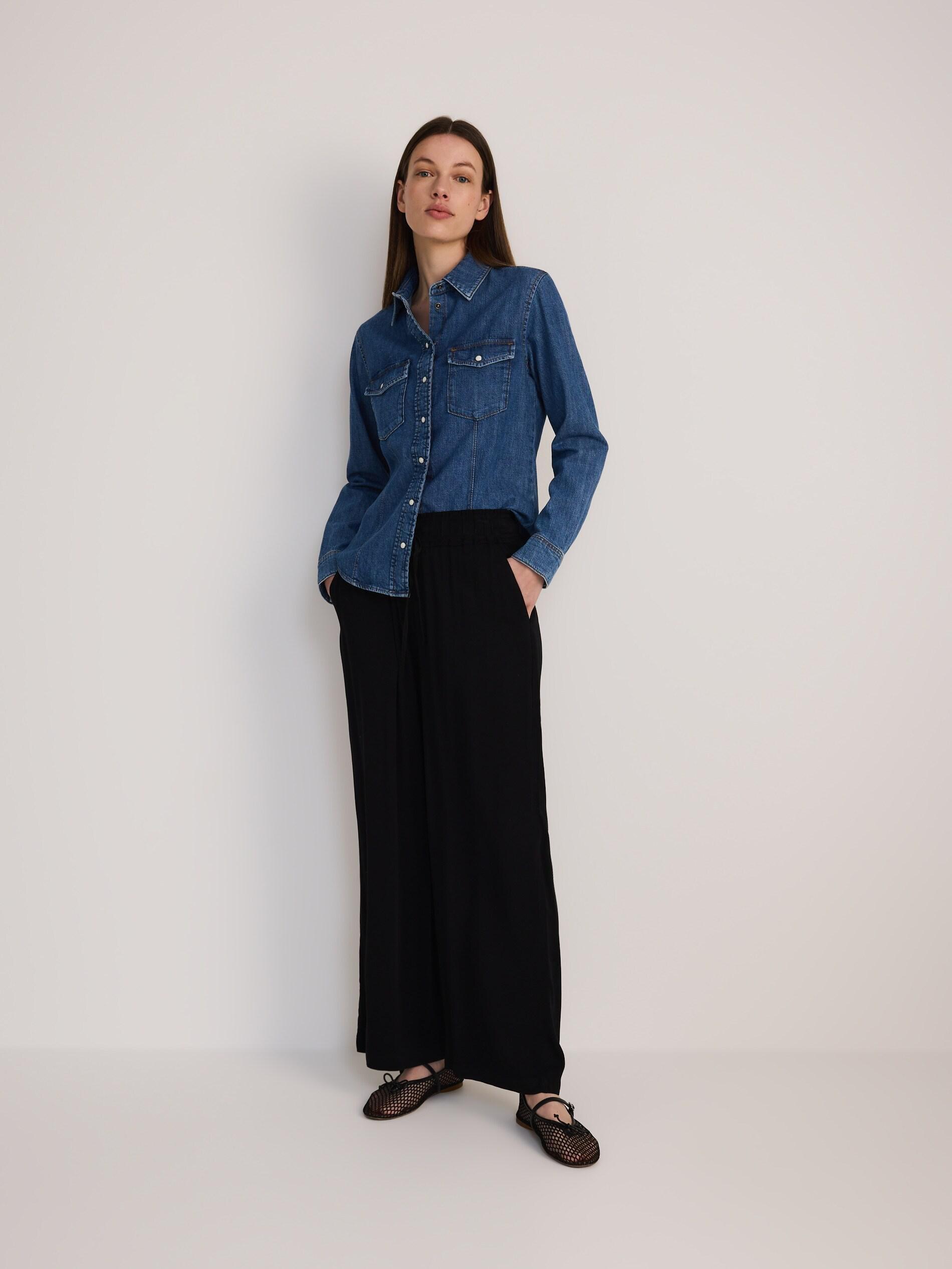 بنطال واسع-الساق فيسكوز أسود, Black, medium