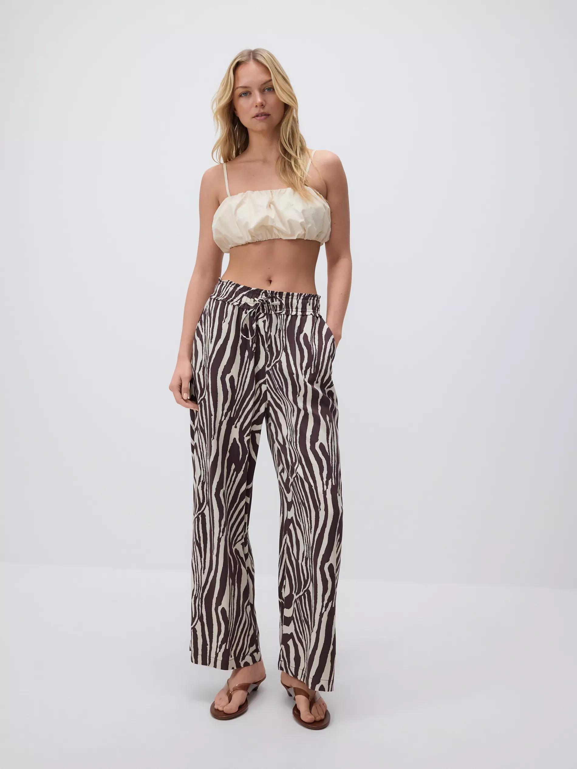 Multicolour Wide-Leg Viscose Trousers, , large image number 0