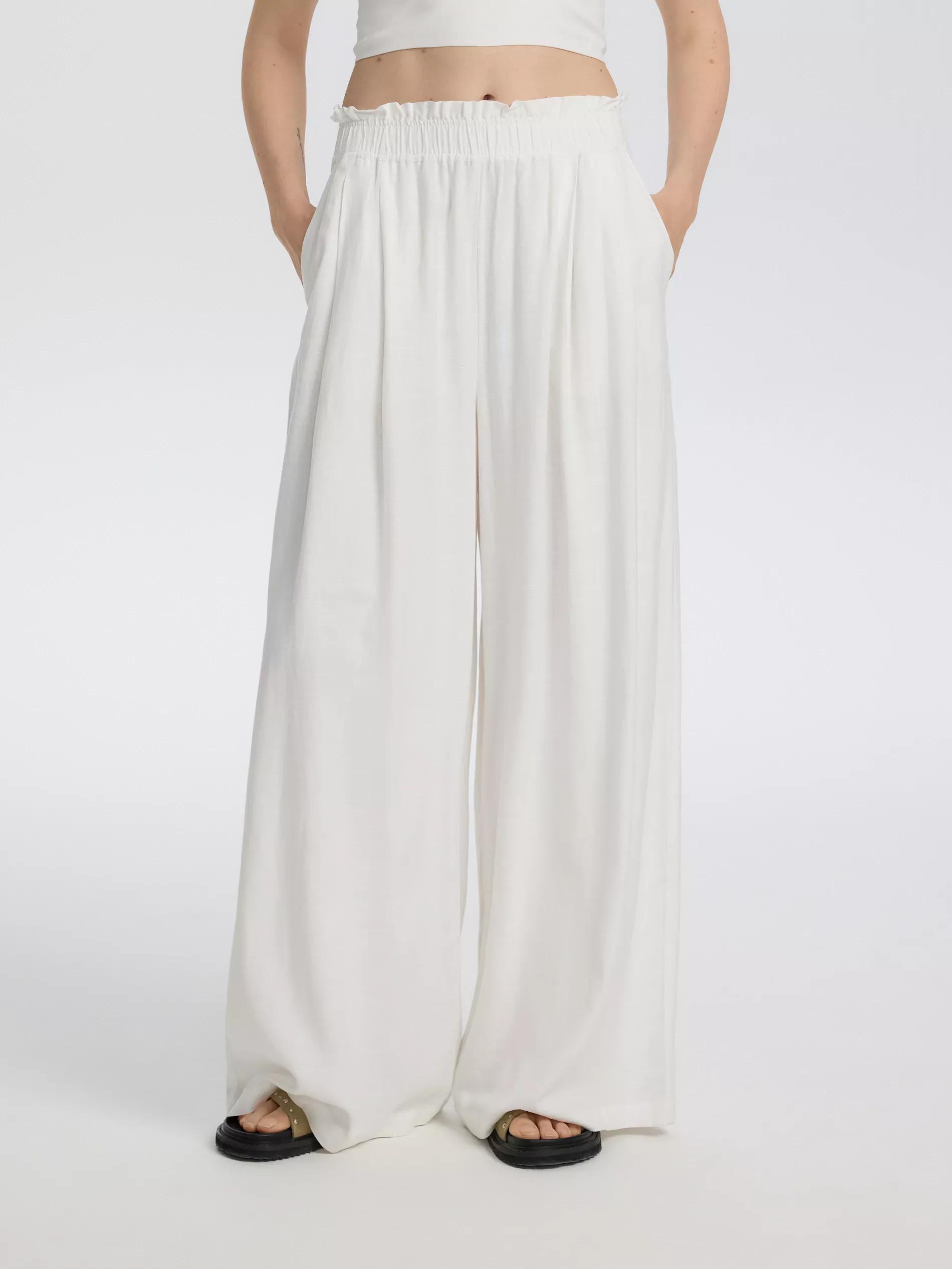 Cream Linen Rich Wide Leg Trousers, Ivory, large image number 1