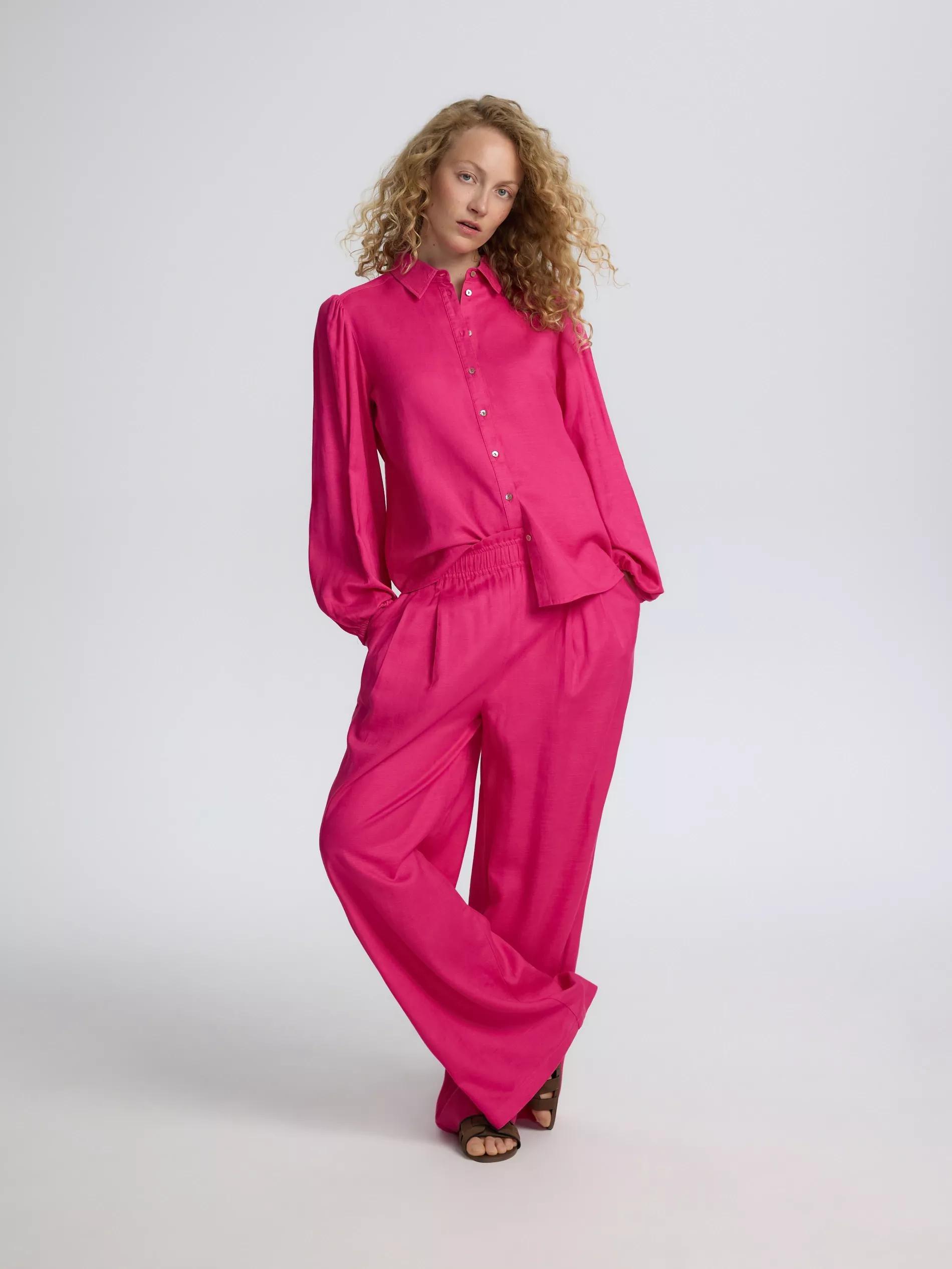 Fuchsia Linen Rich Wide Leg Trousers, , medium