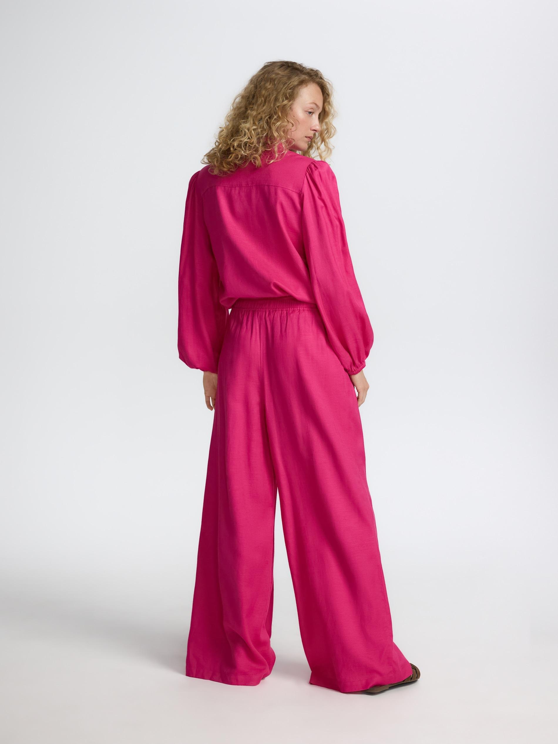 Fuchsia Linen Rich Wide Leg Trousers, , large image number 1