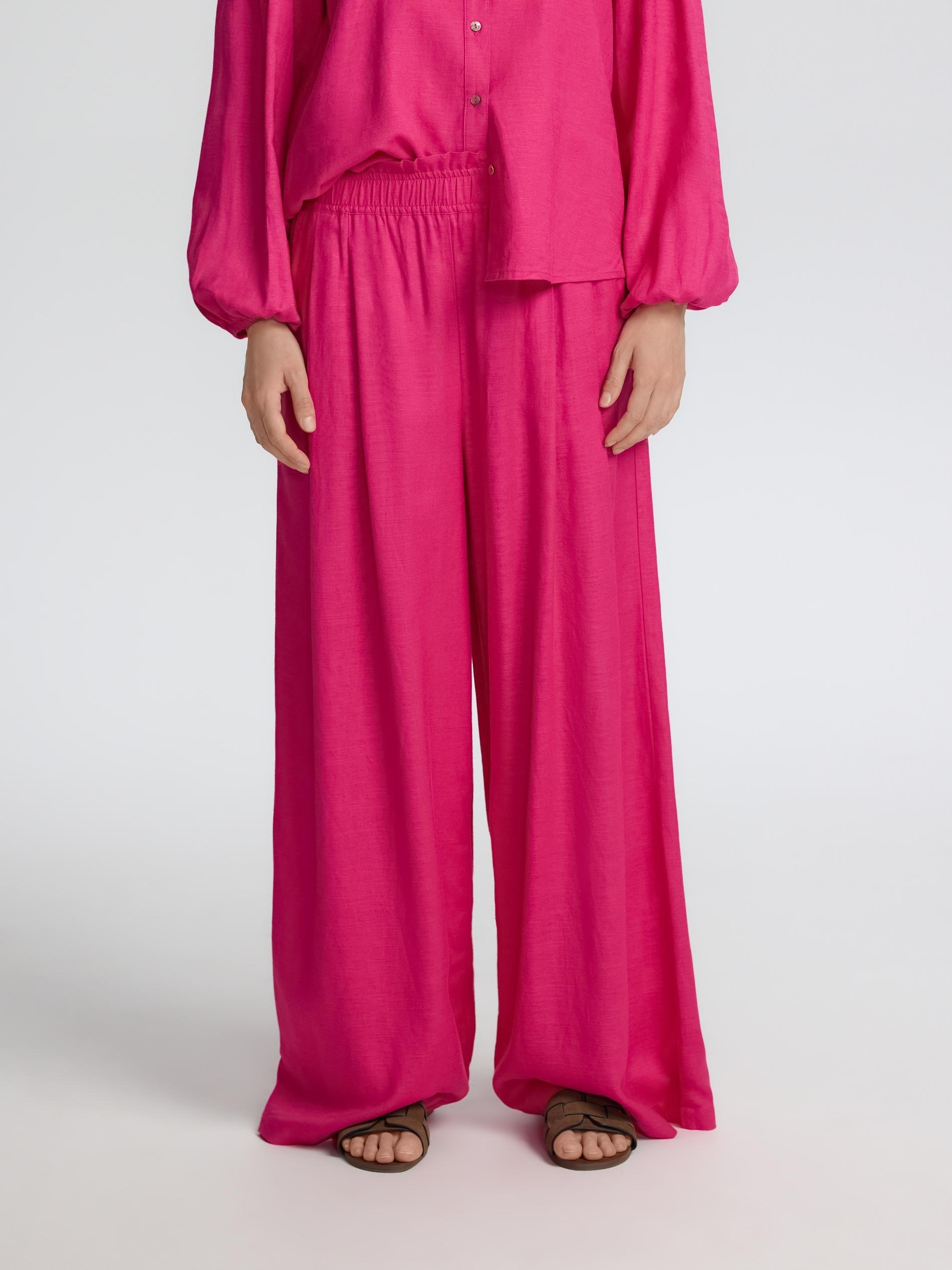 Fuchsia Linen Rich Wide Leg Trousers, , large image number 2