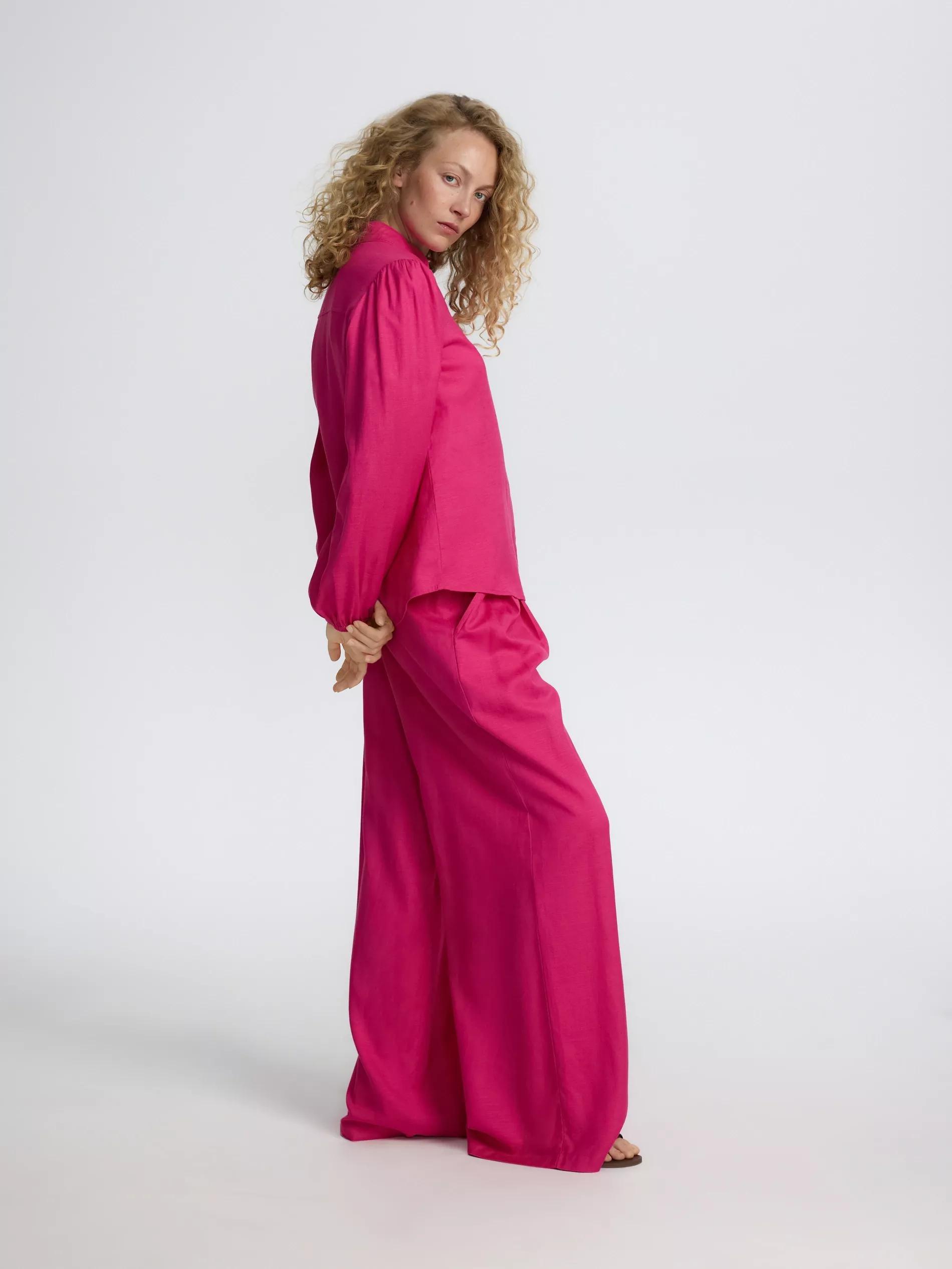 Fuchsia Linen Rich Wide Leg Trousers, , large image number 3