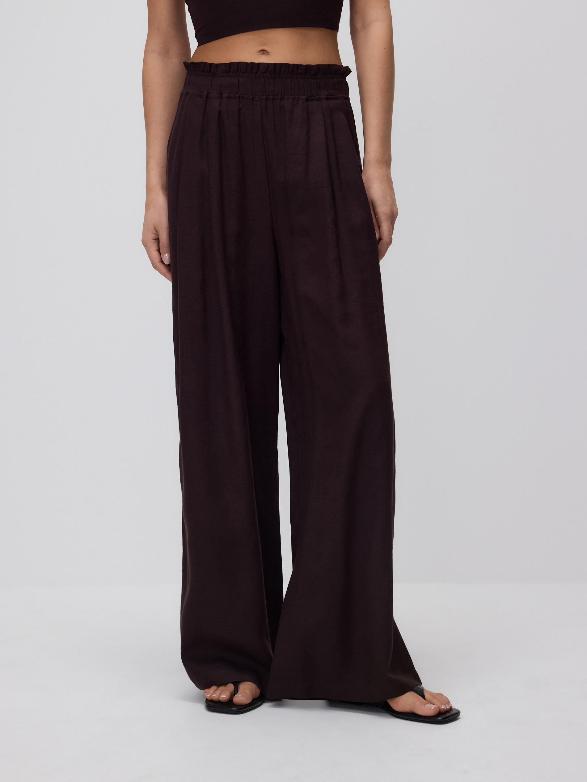 Brown Linen Rich Wide Leg Trousers, , large image number 3