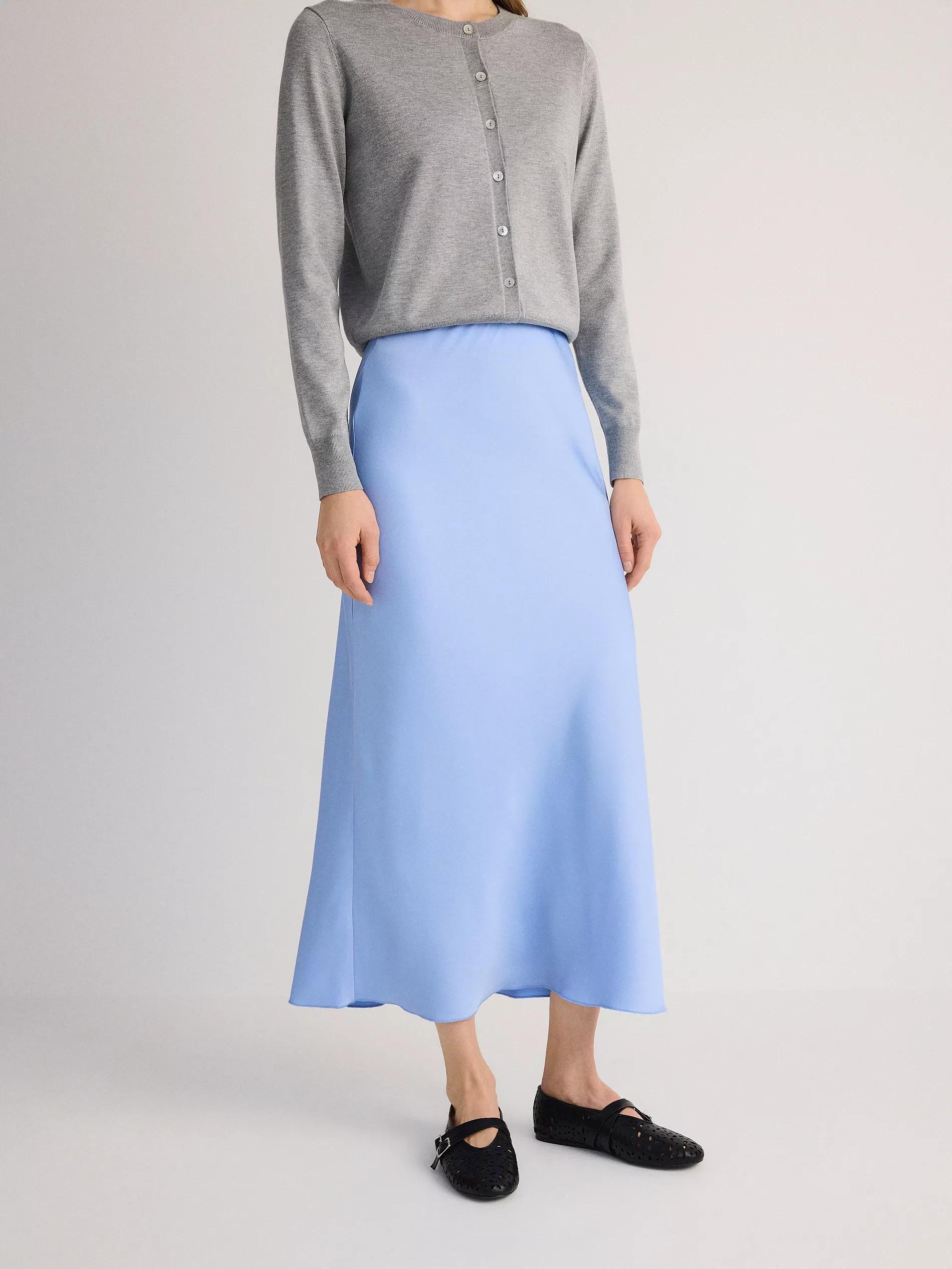 Blue Satin Maxi Skirt, , large image number 0