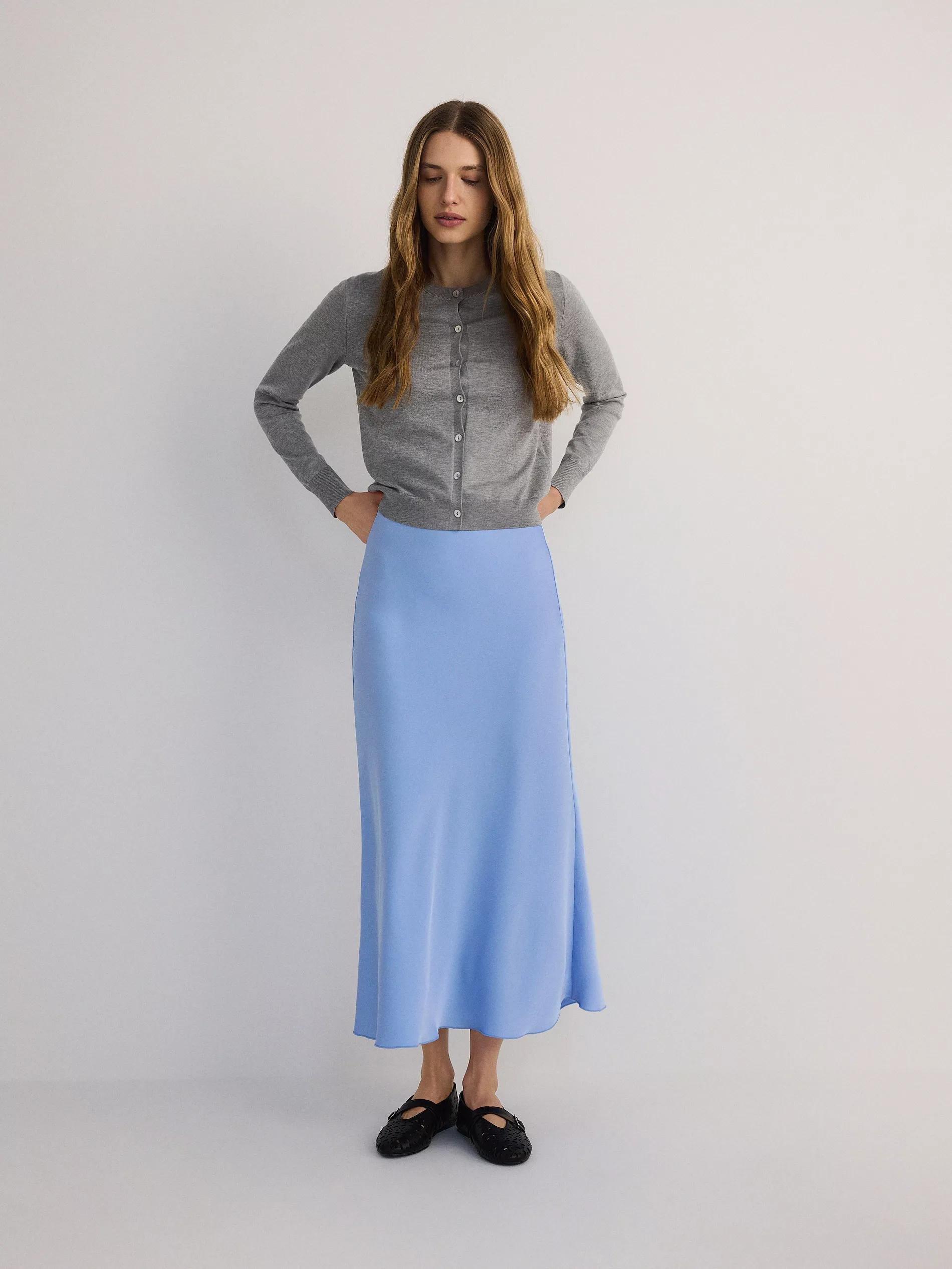 Blue Satin Maxi Skirt, , large image number 1