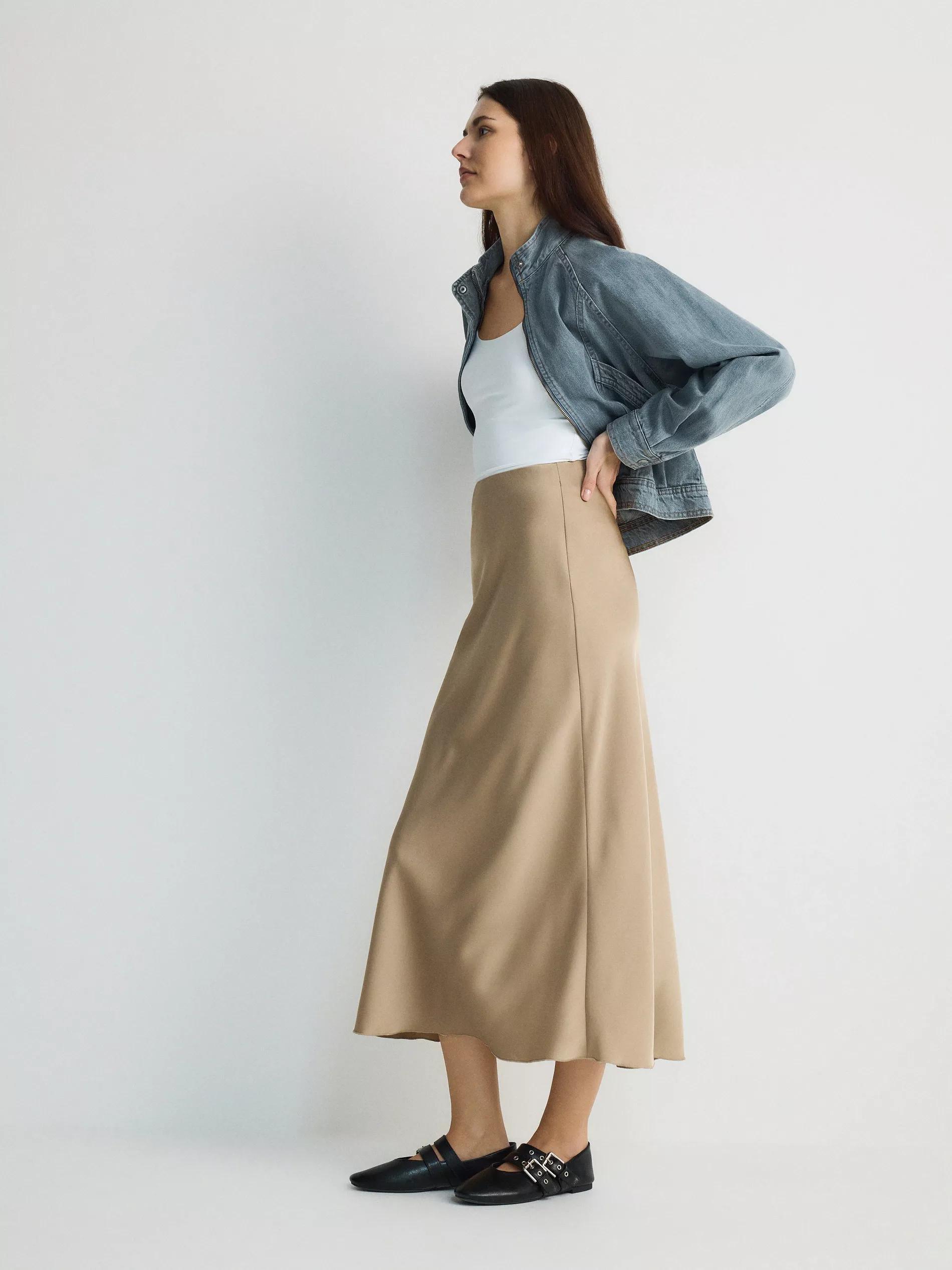 Beige Satin Maxi Skirt, , large image number 5
