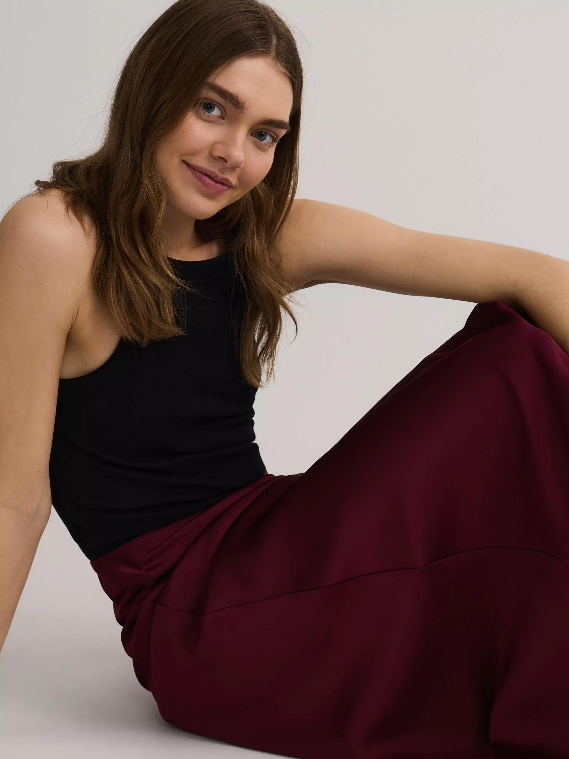 Maroon Satin Maxi Skirt, , large image number 3