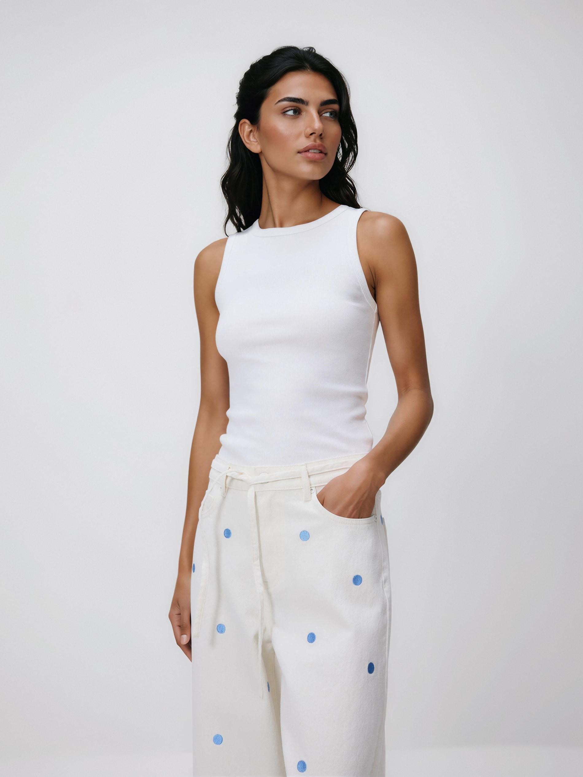 Cream Wide Leg Jeans With Embroidery Detailing, Ivory, large image number 3