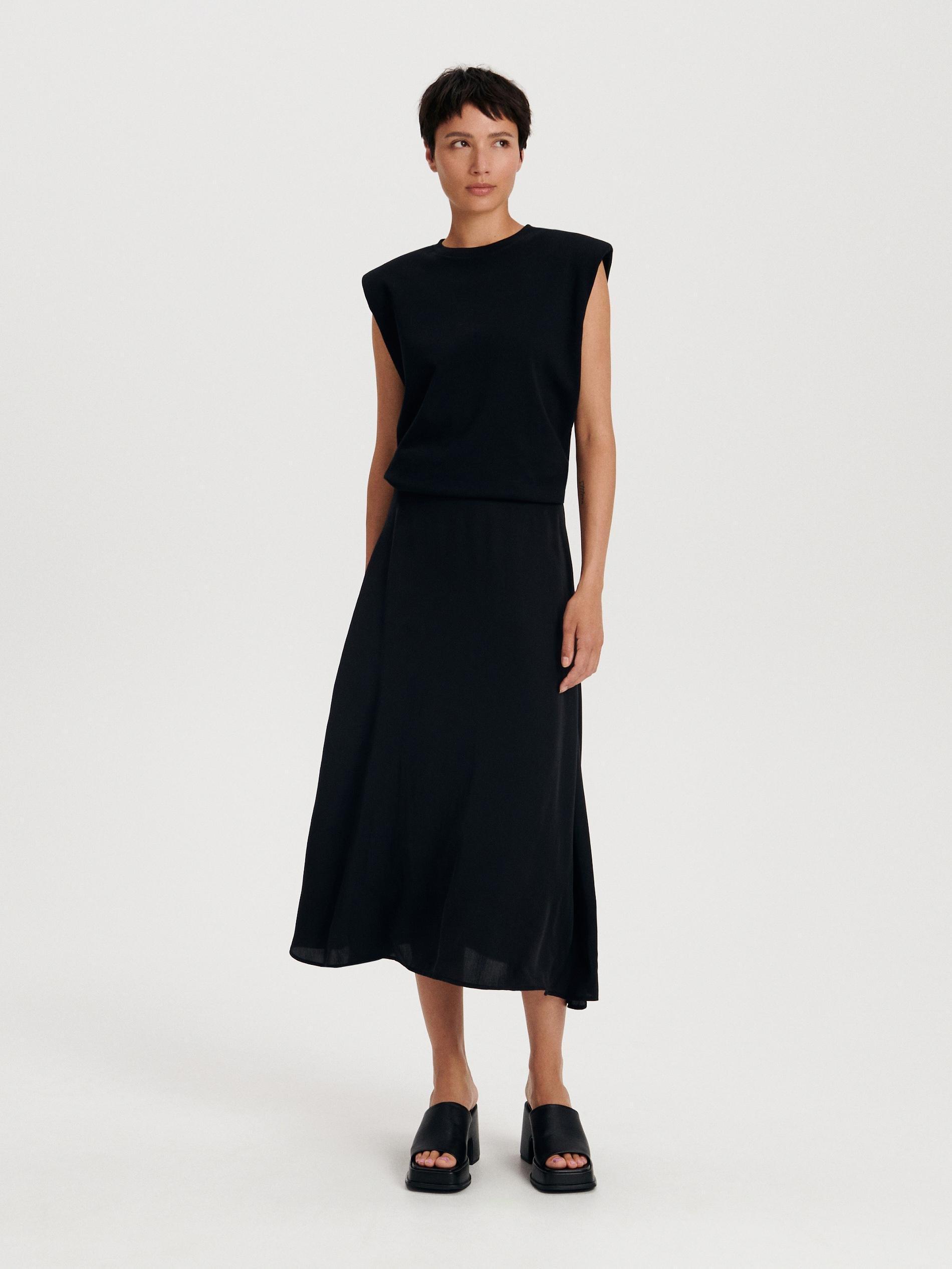 Black Flared Hem Midi Skirt, , large image number 2