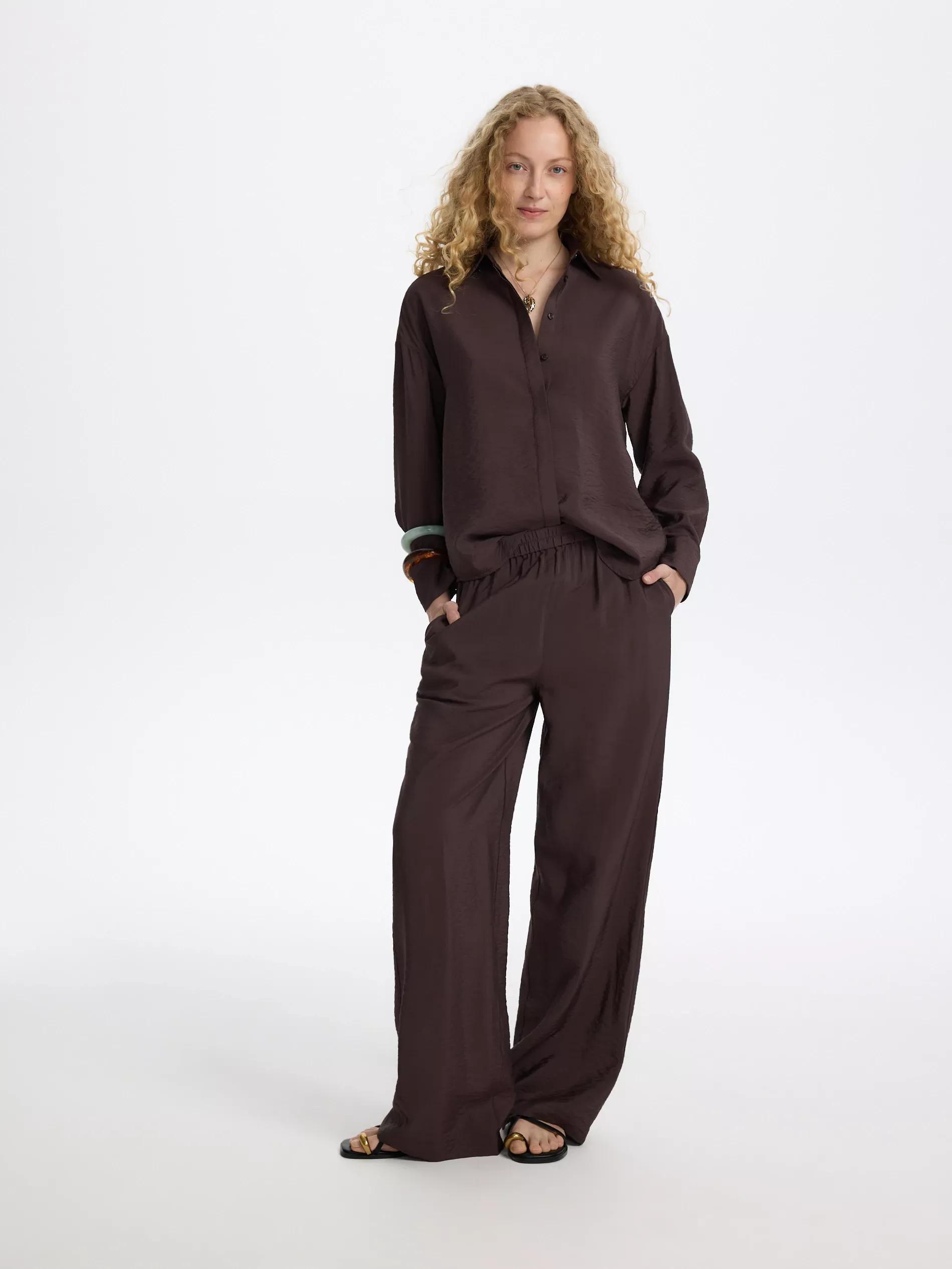DARK BROWN Loose pants, Brown, medium