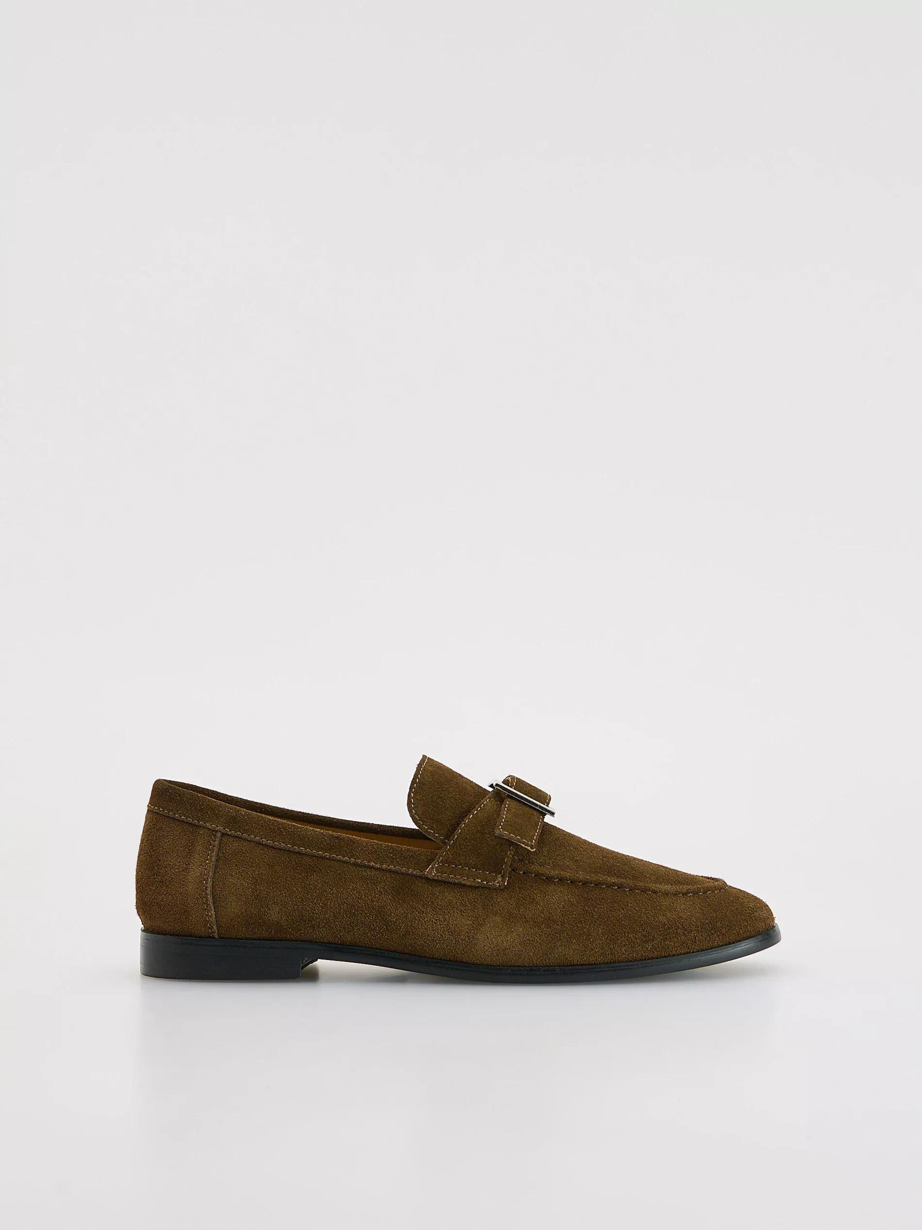 Brown Suede Loafers With Buckle, Brown, large image number 1