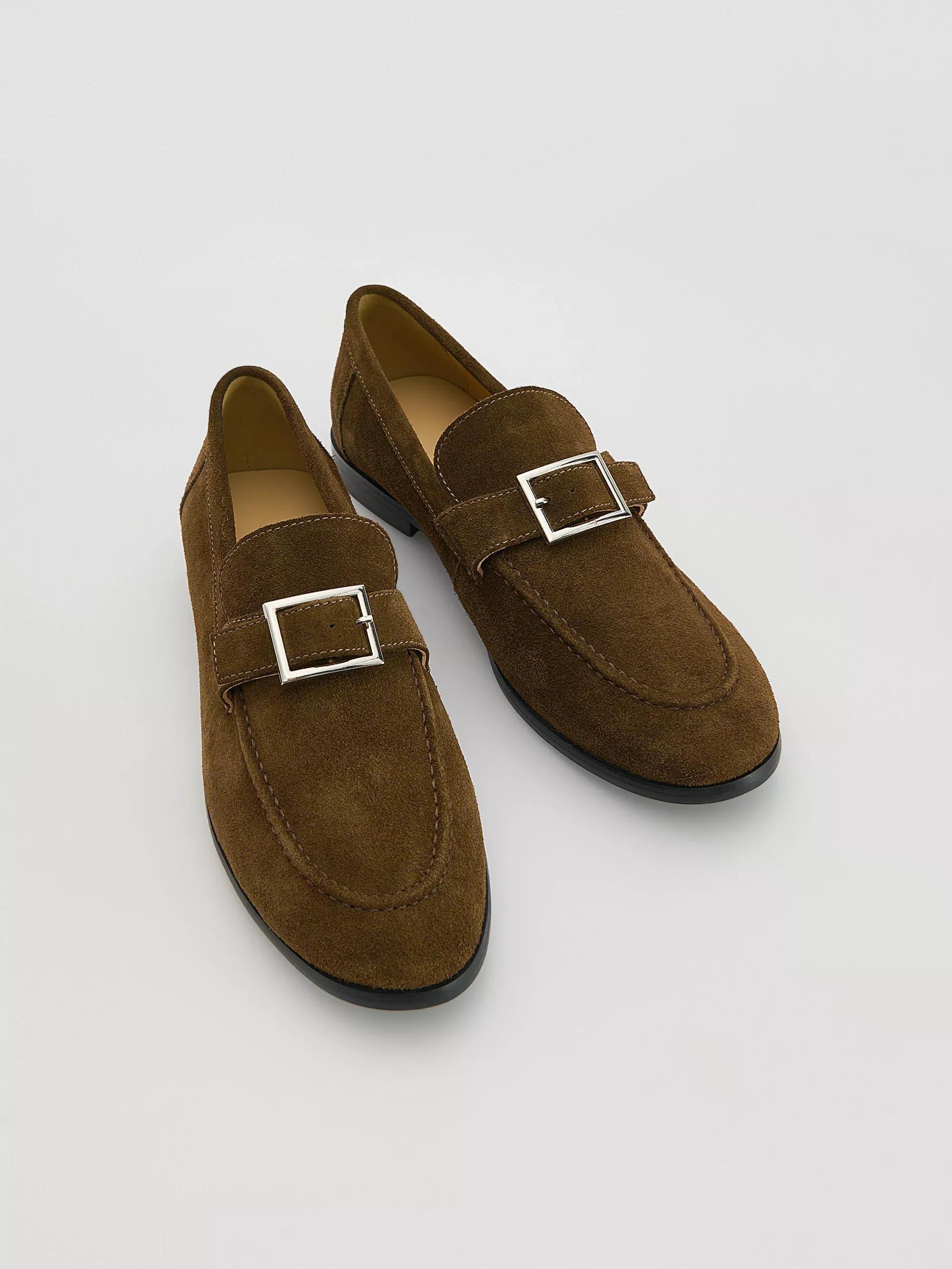 Brown Suede Loafers With Buckle, Brown, large image number 2
