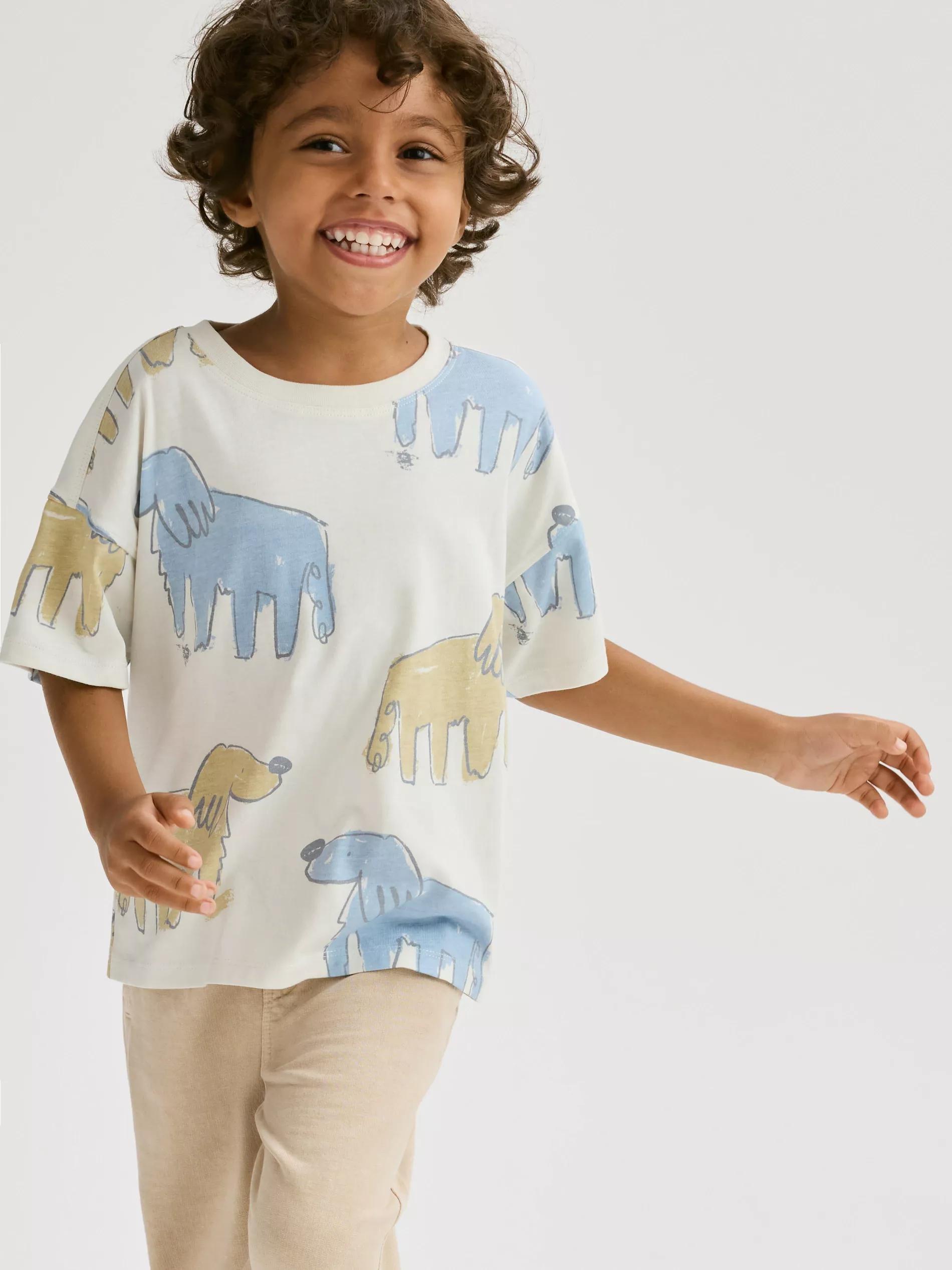 Cream Cotton T-Shirt With Slogan, , large image number 3