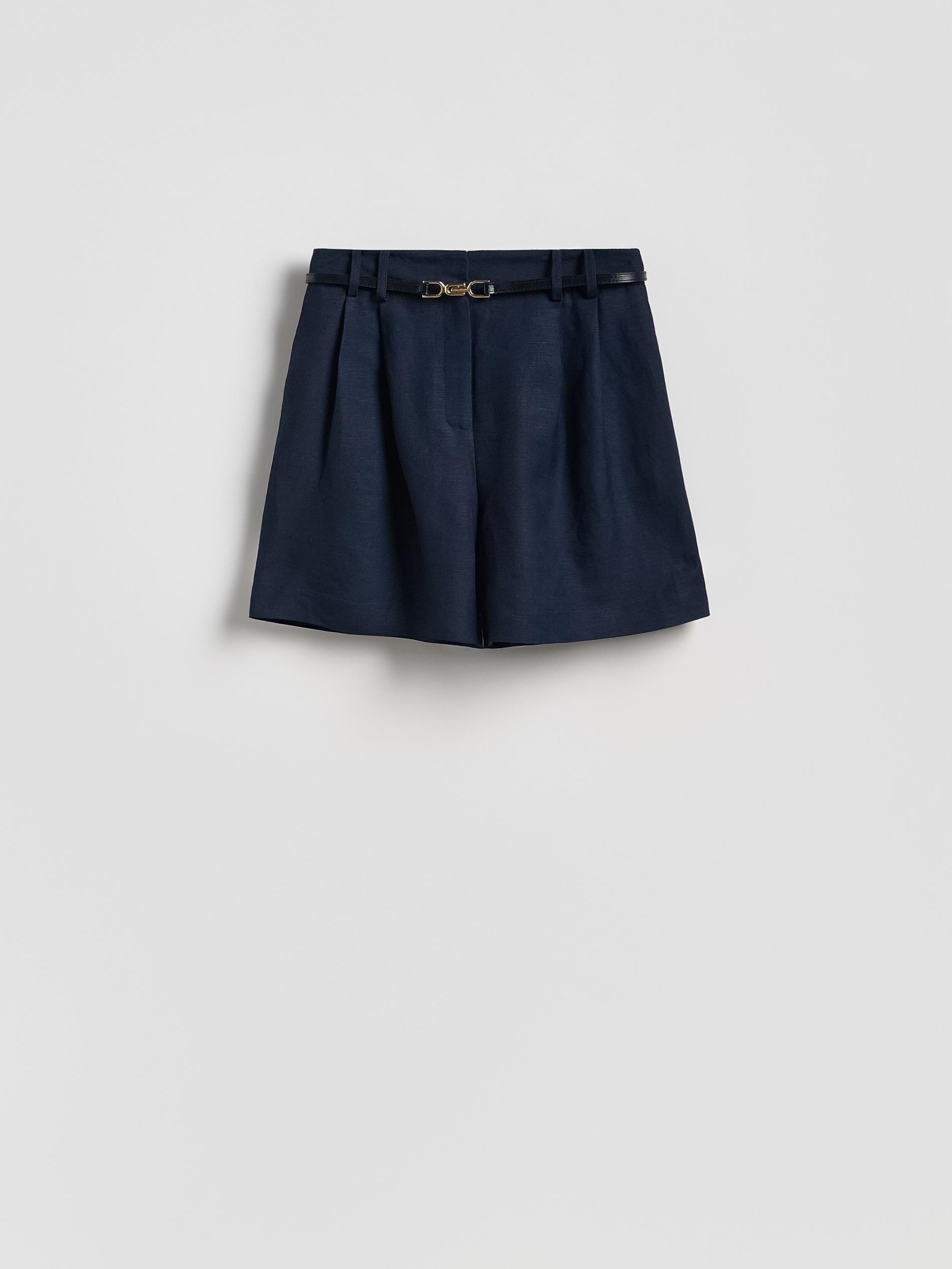 Navy Linen Blend Shorts, Navy, large image number 2