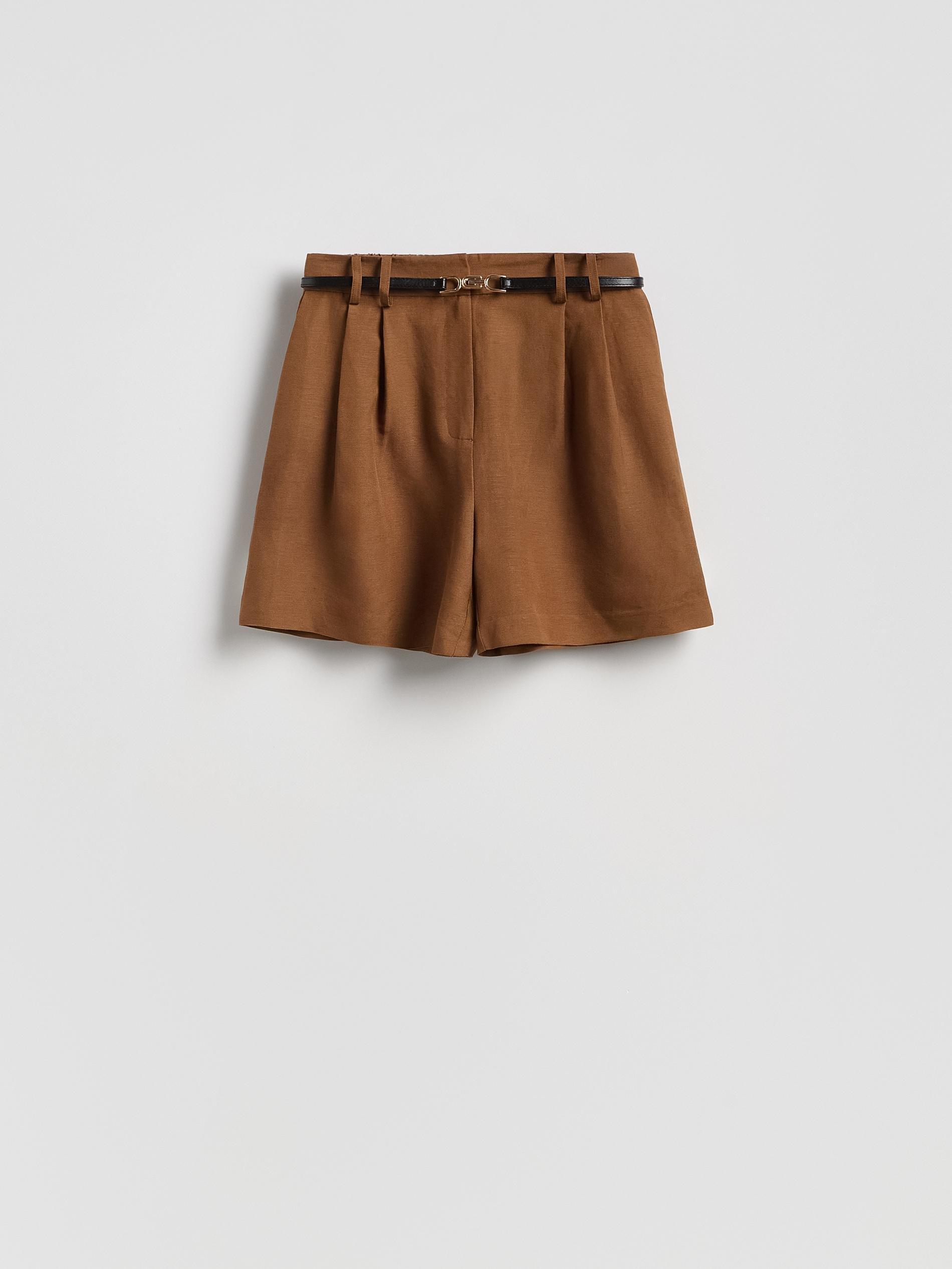 Brown Linen Blend Shorts, Brown, large image number 2