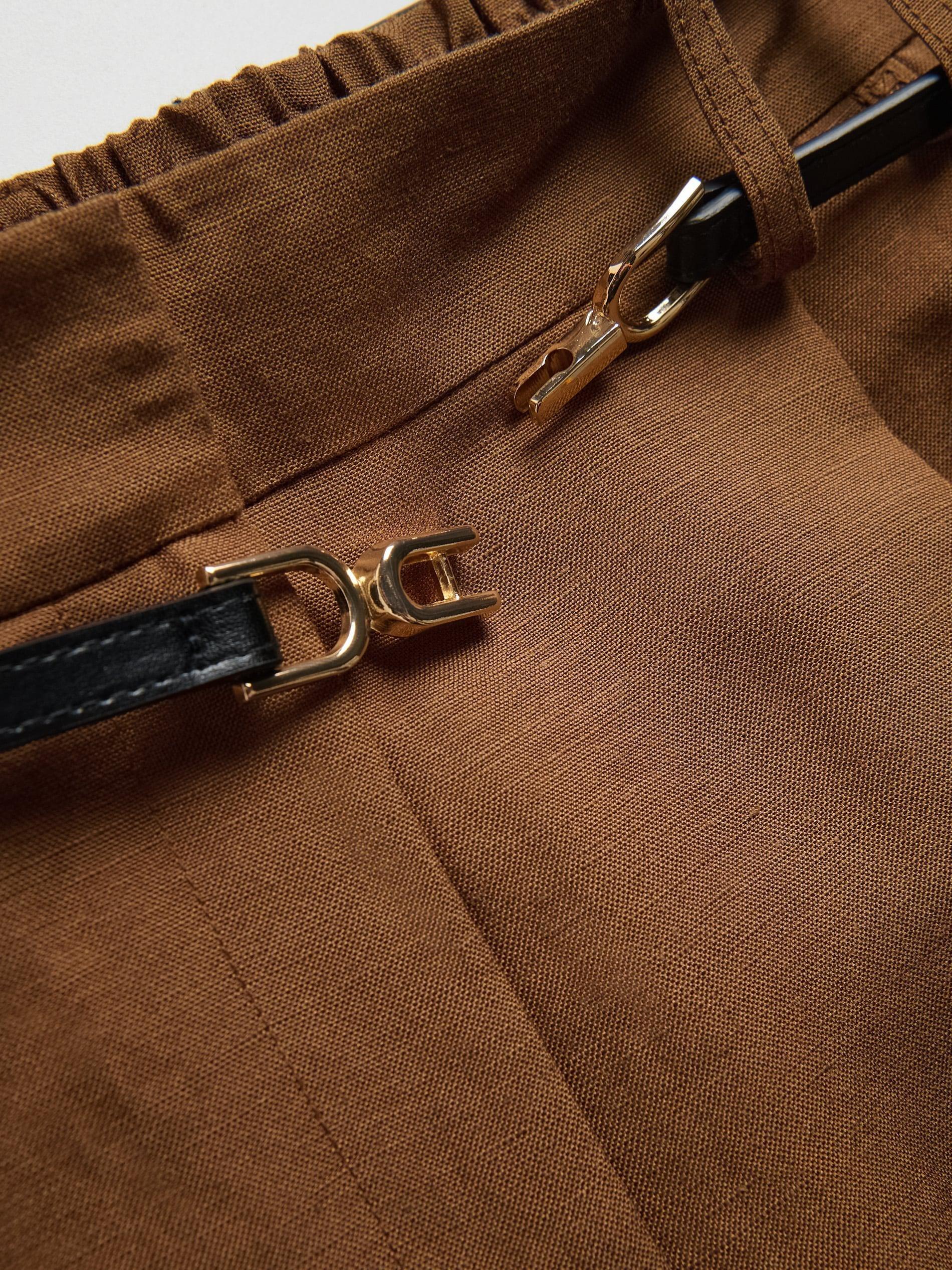 Brown Linen Blend Shorts, Brown, large image number 3