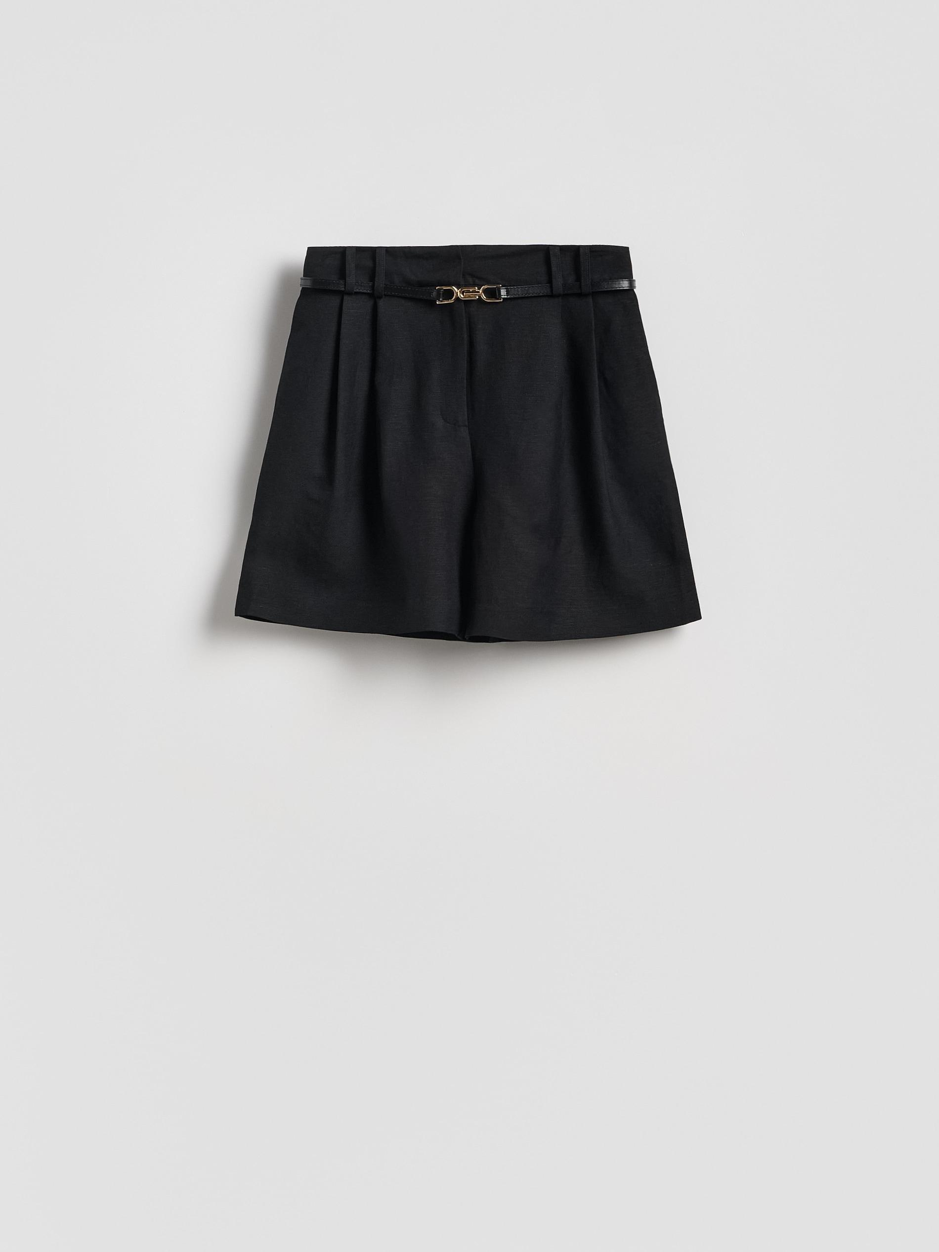 Black Linen Blend Shorts, Black, large image number 2