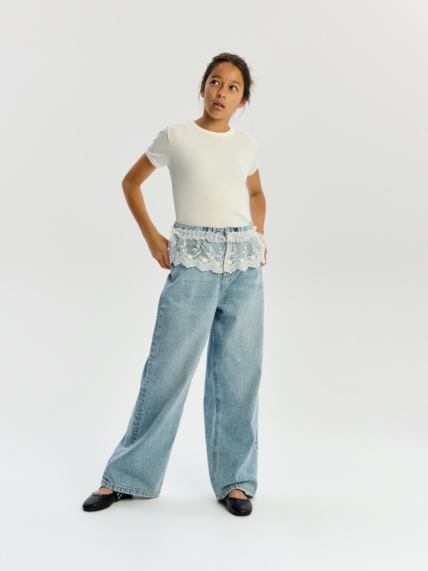 Blue Wide-Leg Jeans With Lace Detail, Blue, large image number 0