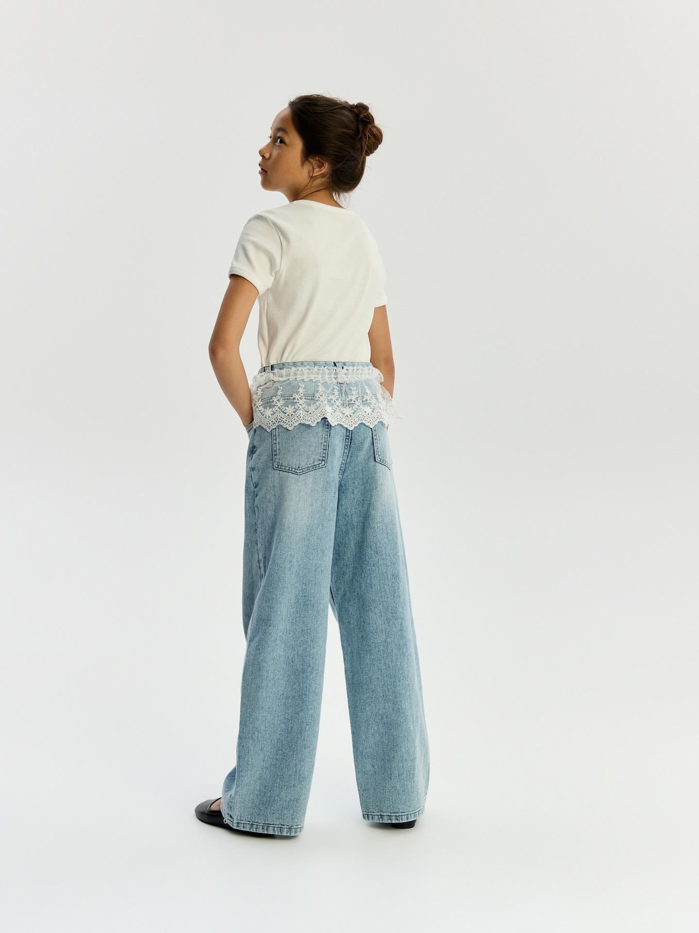 Blue Wide-Leg Jeans With Lace Detail, Blue, large image number 1