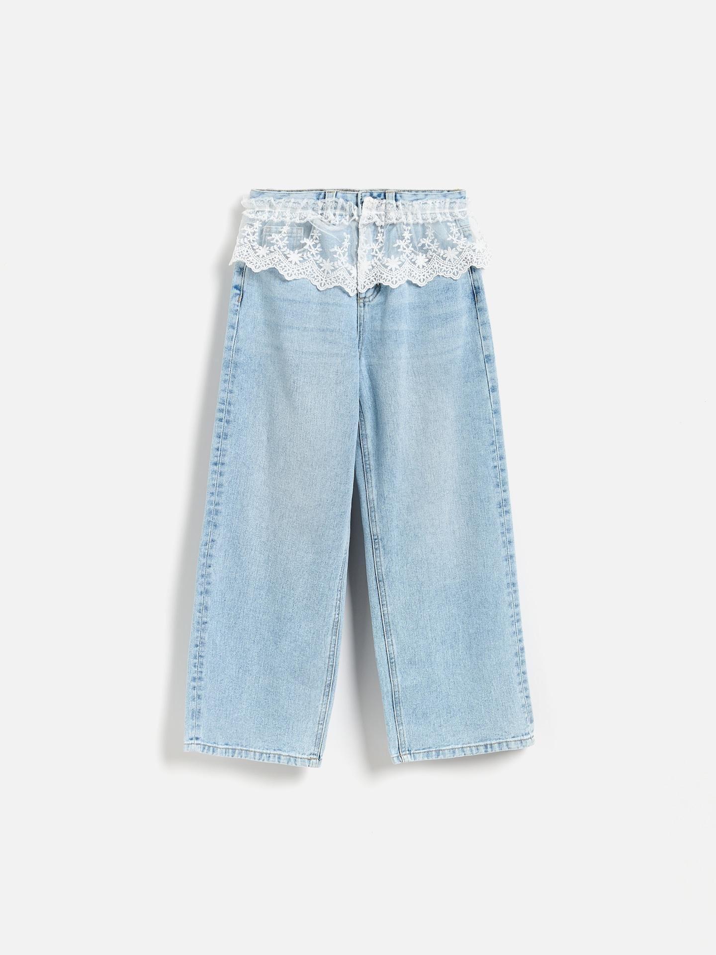 Blue Wide-Leg Jeans With Lace Detail, Blue, large image number 2