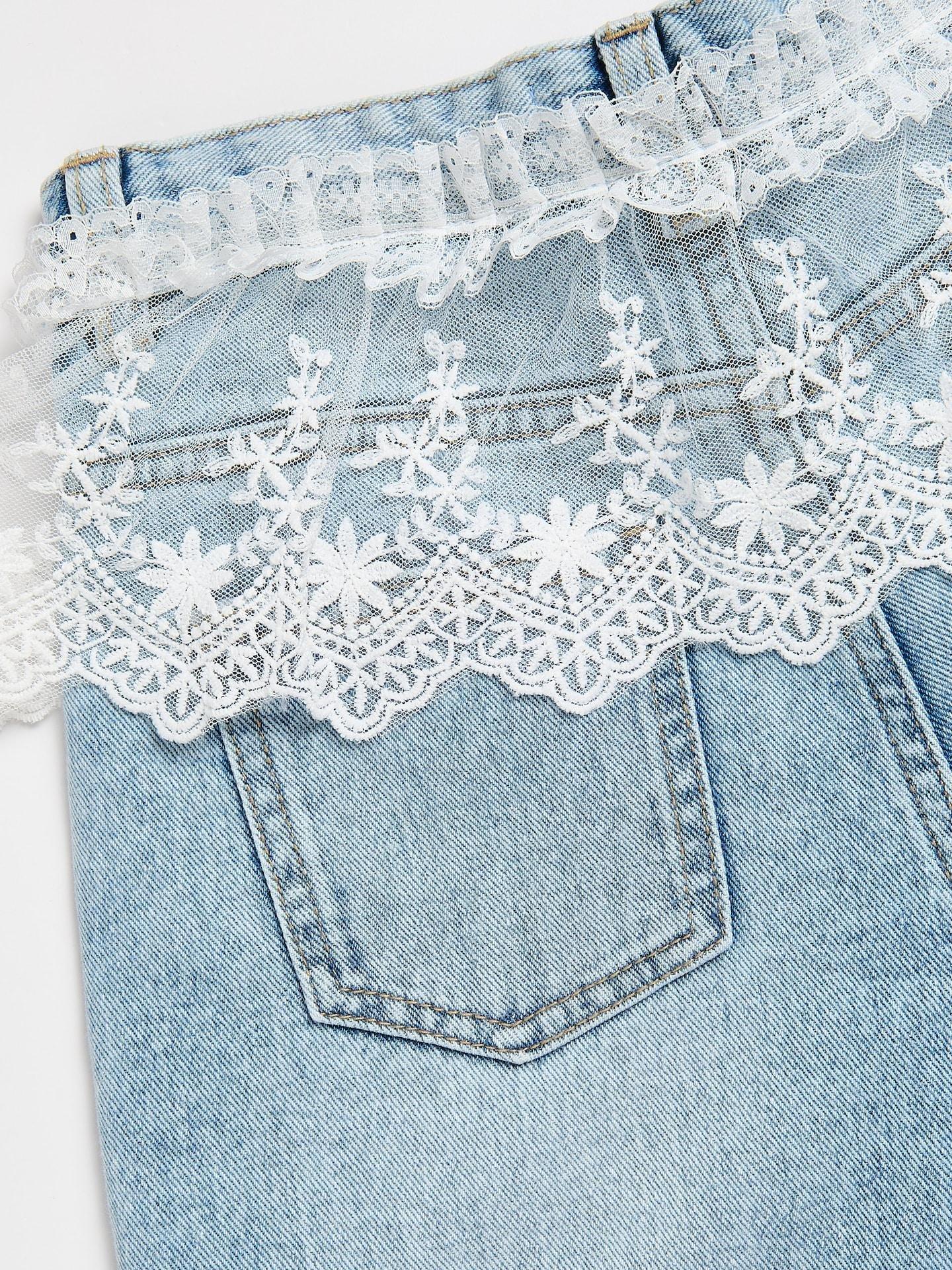 Blue Wide-Leg Jeans With Lace Detail, Blue, large image number 4