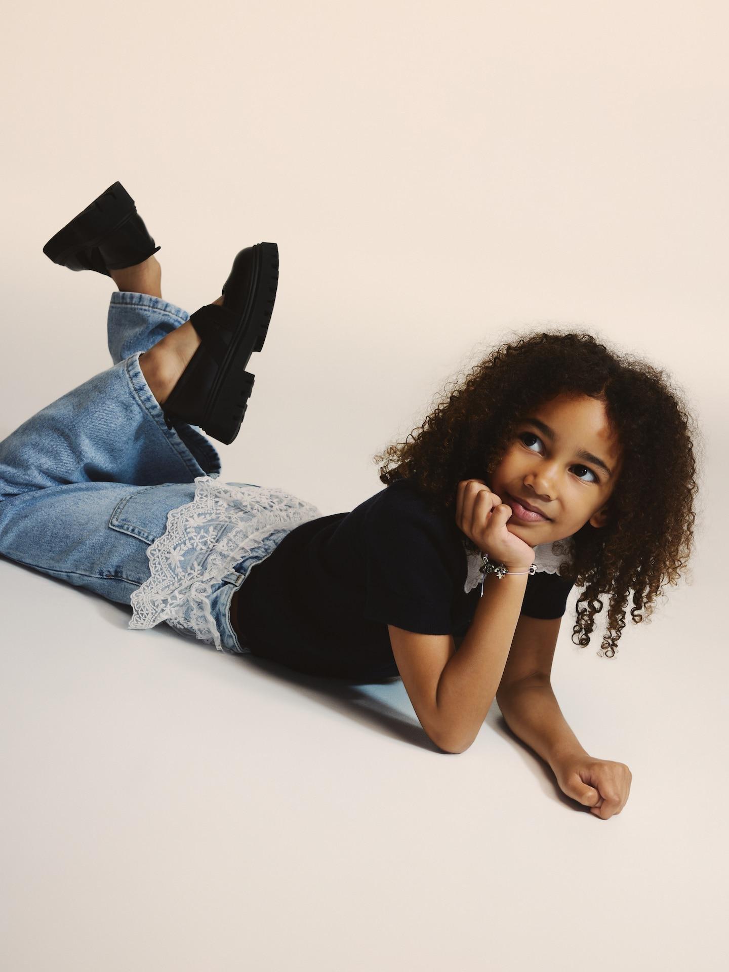 Blue Wide-Leg Jeans With Lace Detail, Blue, large image number 5