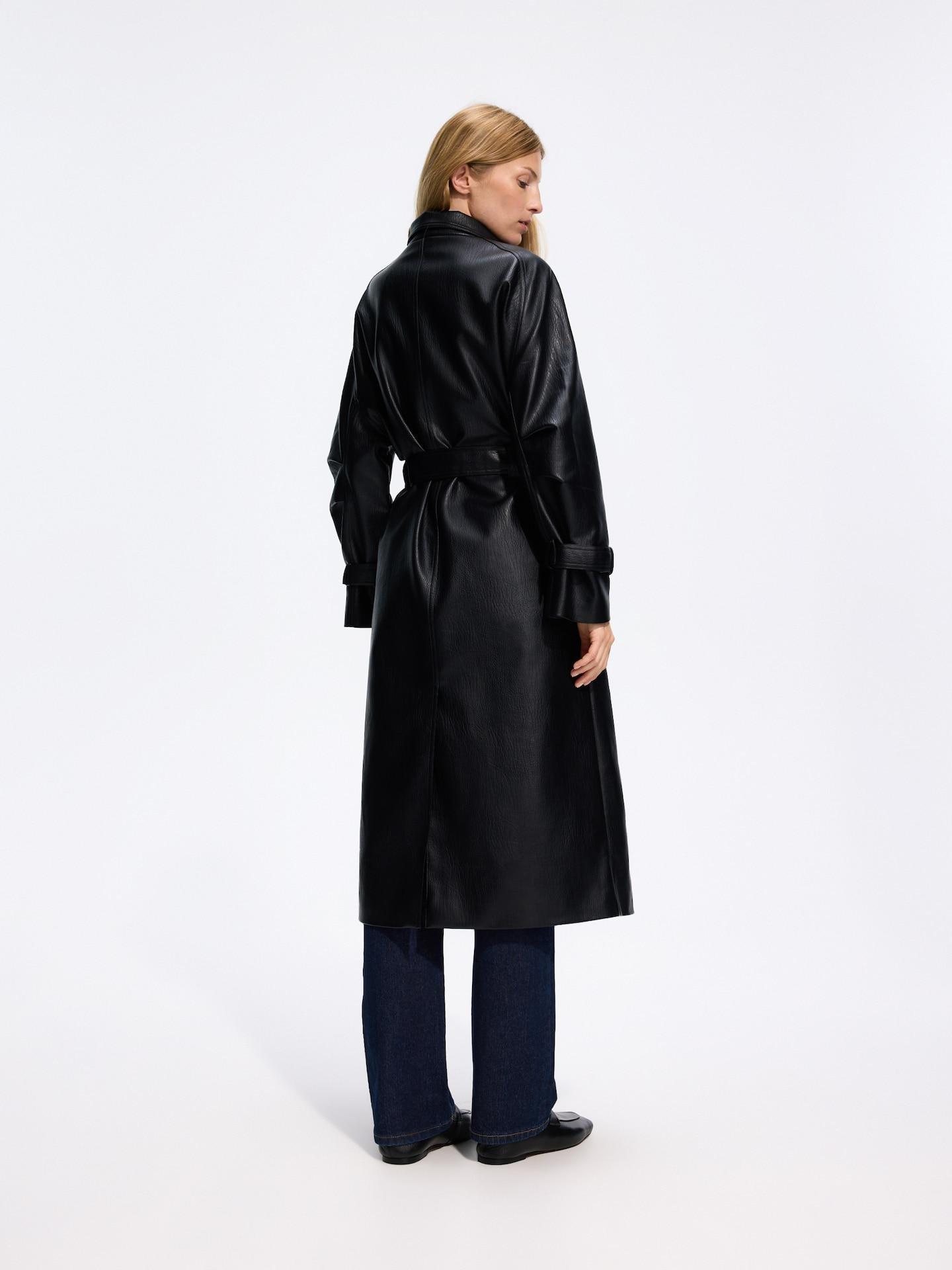 Black Faux Leather Coat, Black, large image number 3