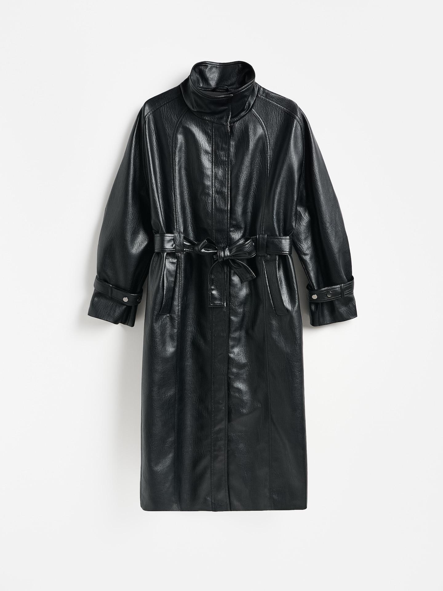 Black Faux Leather Coat, Black, large image number 4