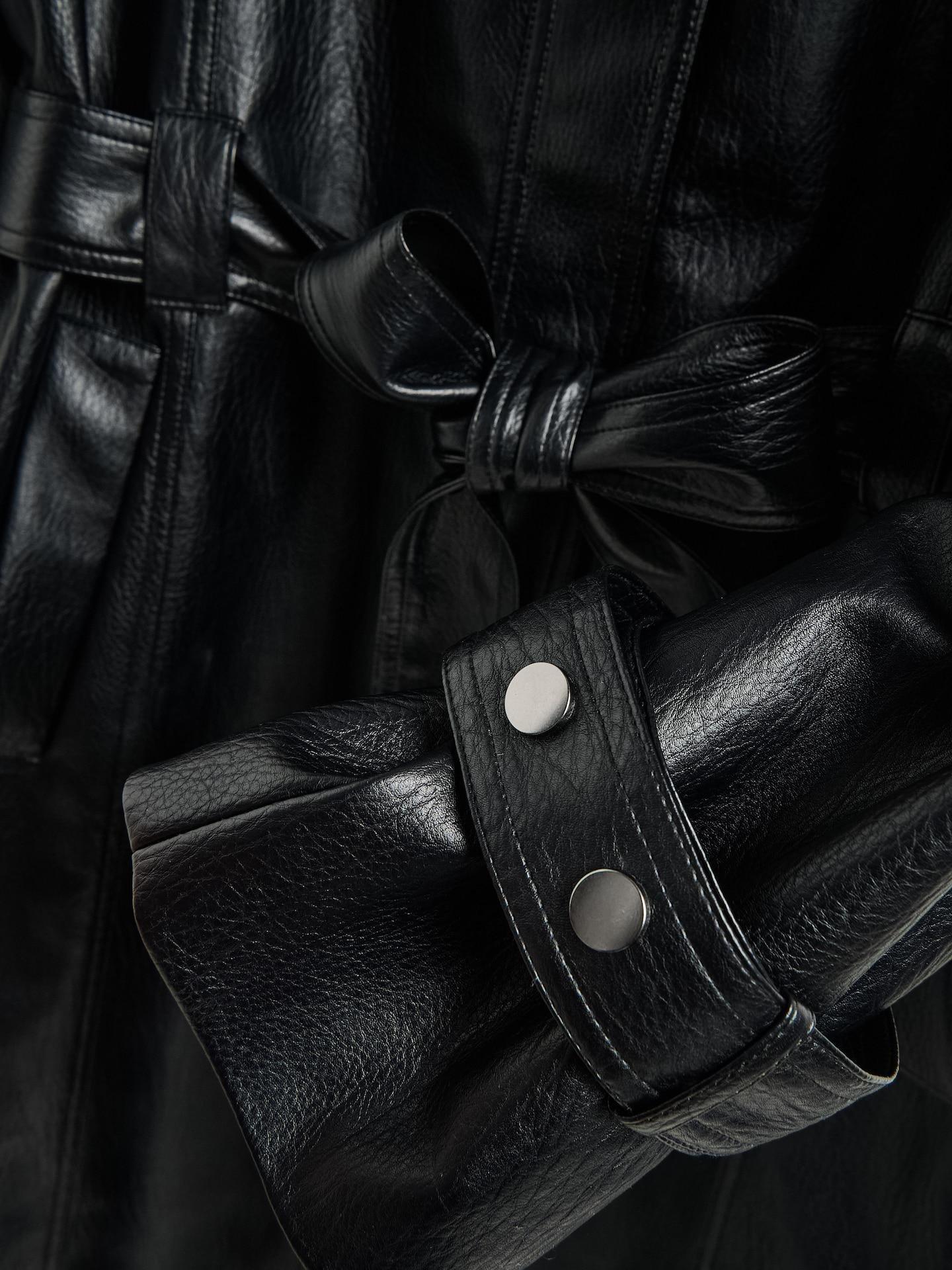 Black Faux Leather Coat, Black, large image number 5