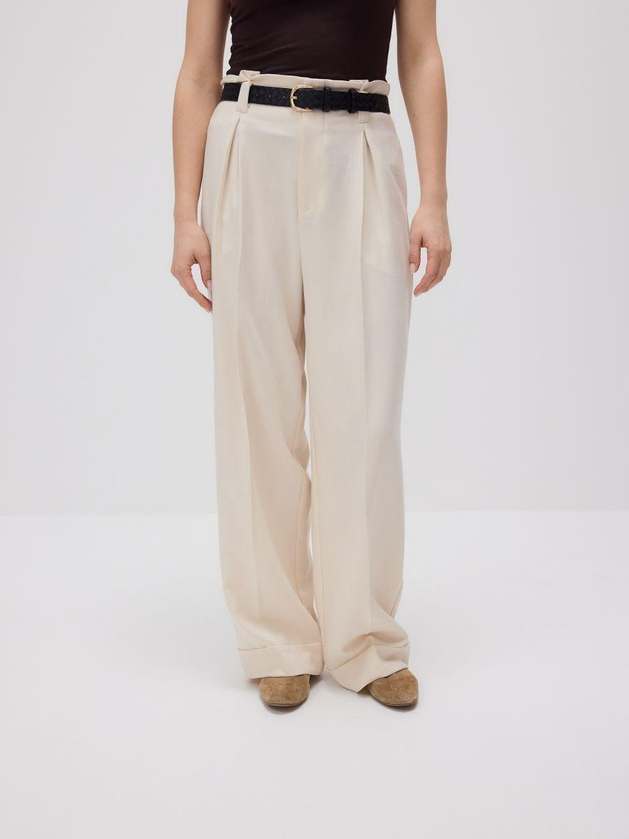 White Wide-Leg Trousers With Drawstring, , large image number 0