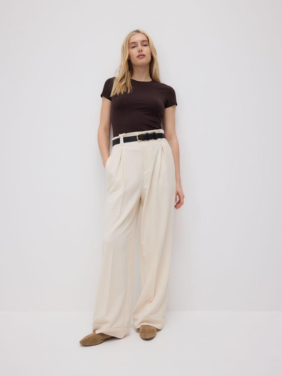 White Wide-Leg Trousers With Drawstring, , large image number 1