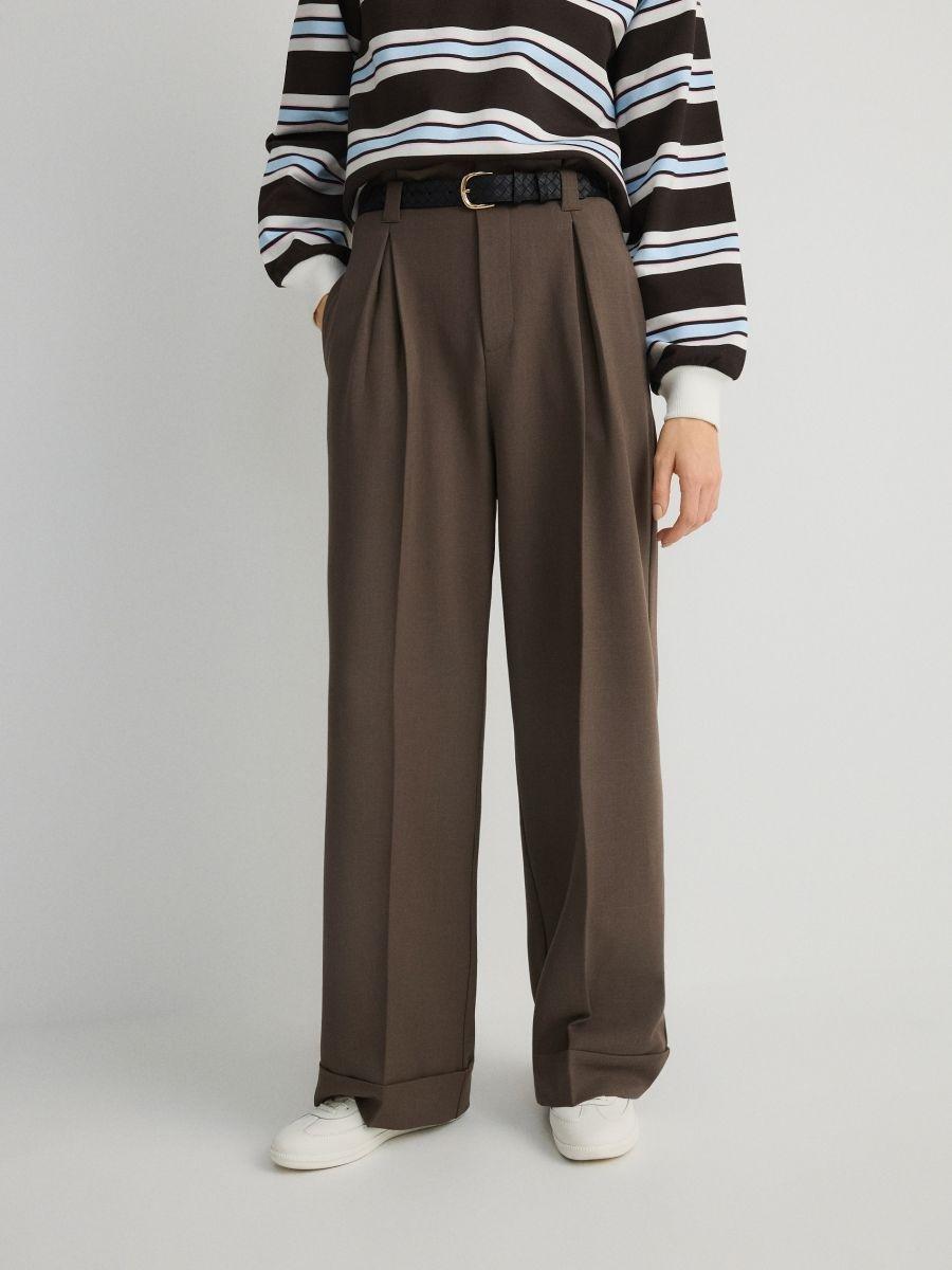 Brown Wide-Leg Trousers With Drawstring, , large image number 0