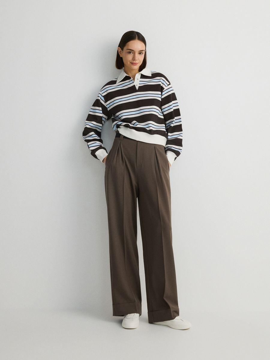 Brown Wide-Leg Trousers With Drawstring, , large image number 2