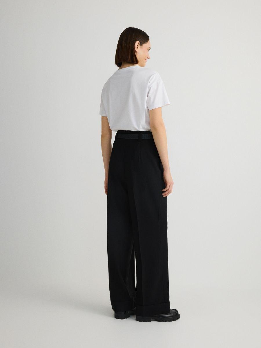 Black Wide-Leg Trousers With Drawstring, , large image number 2