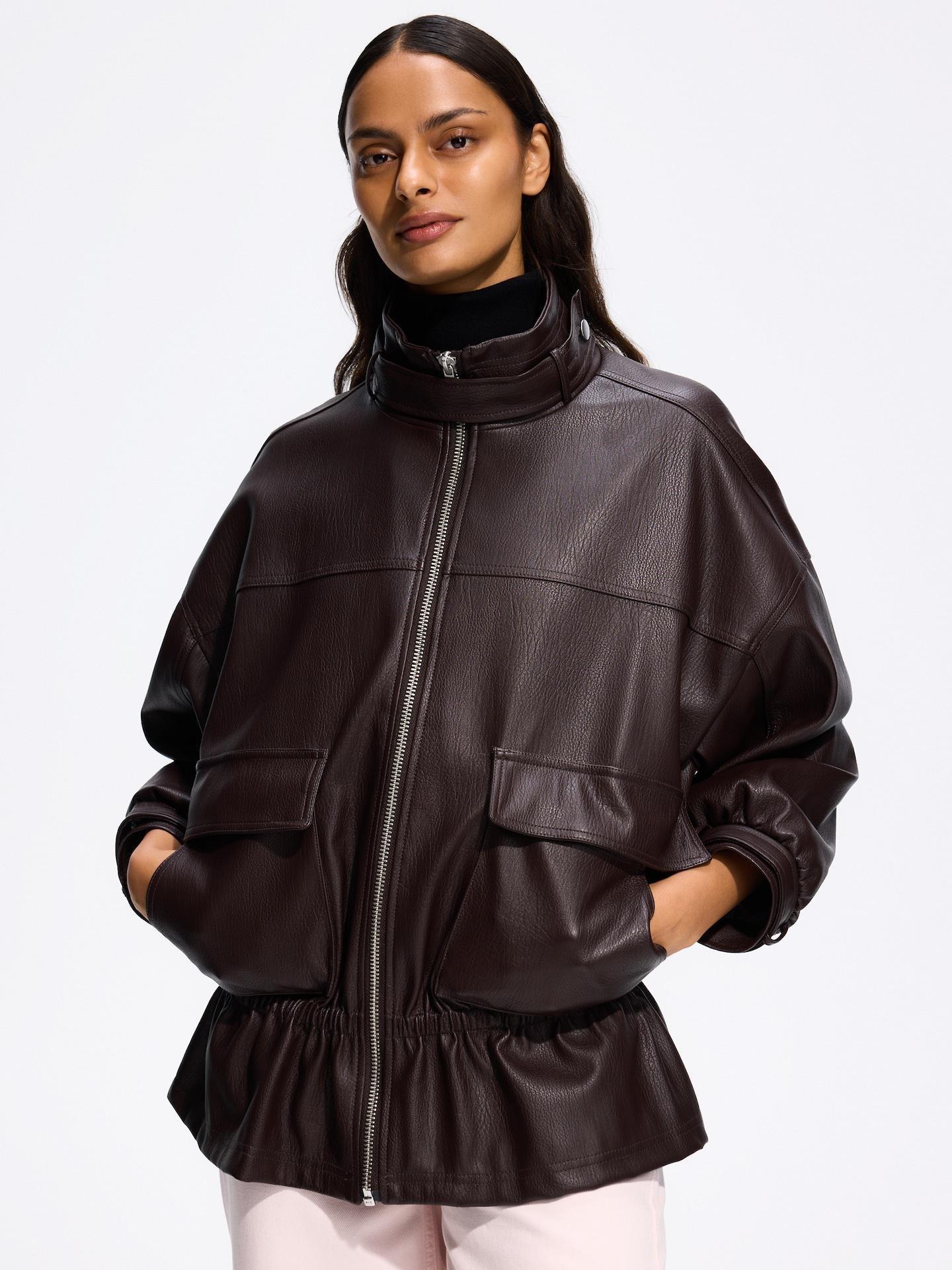 Brown Faux Leather Jacket, Brown, large image number 0