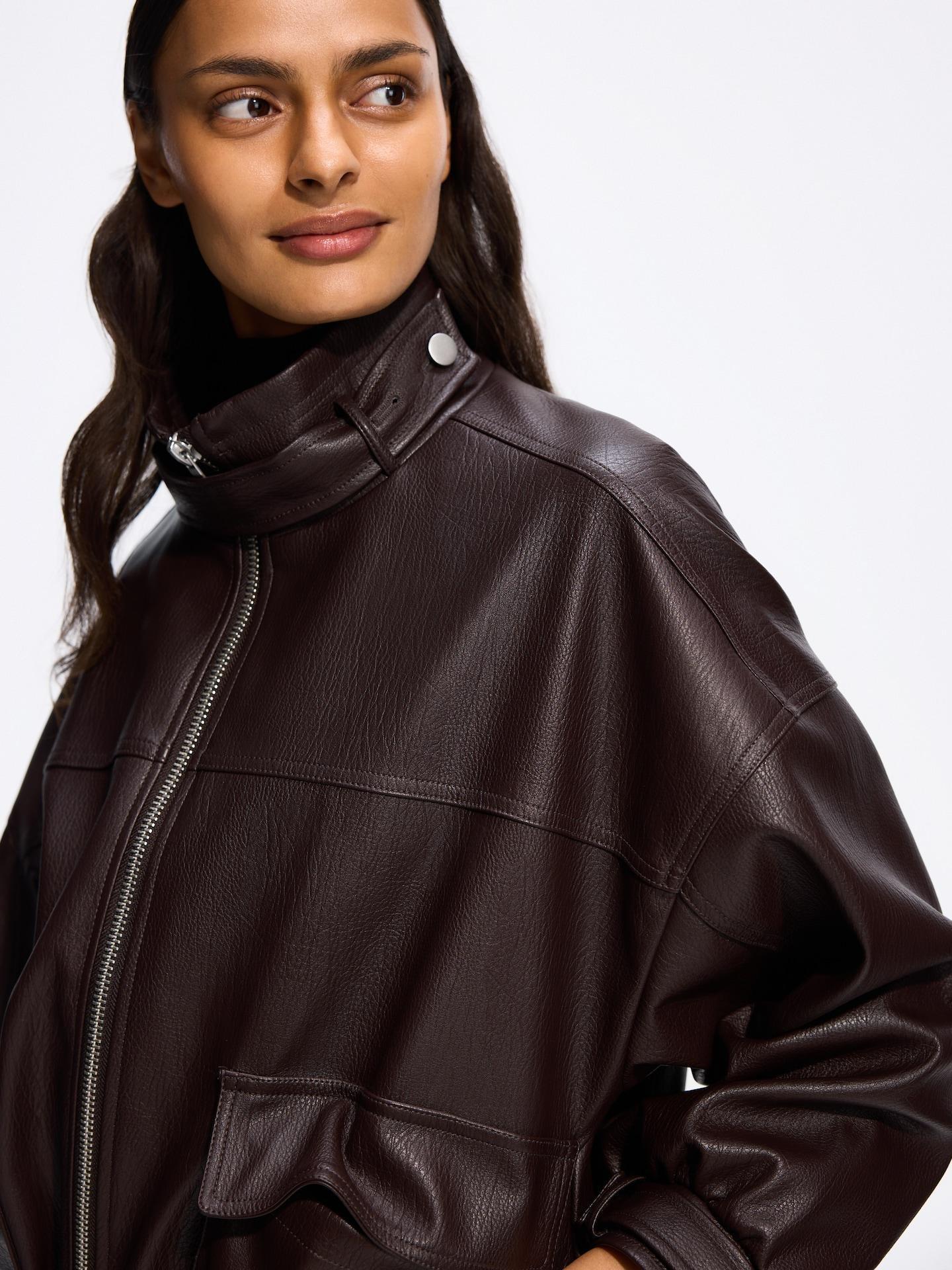 Brown Faux Leather Jacket, Brown, medium