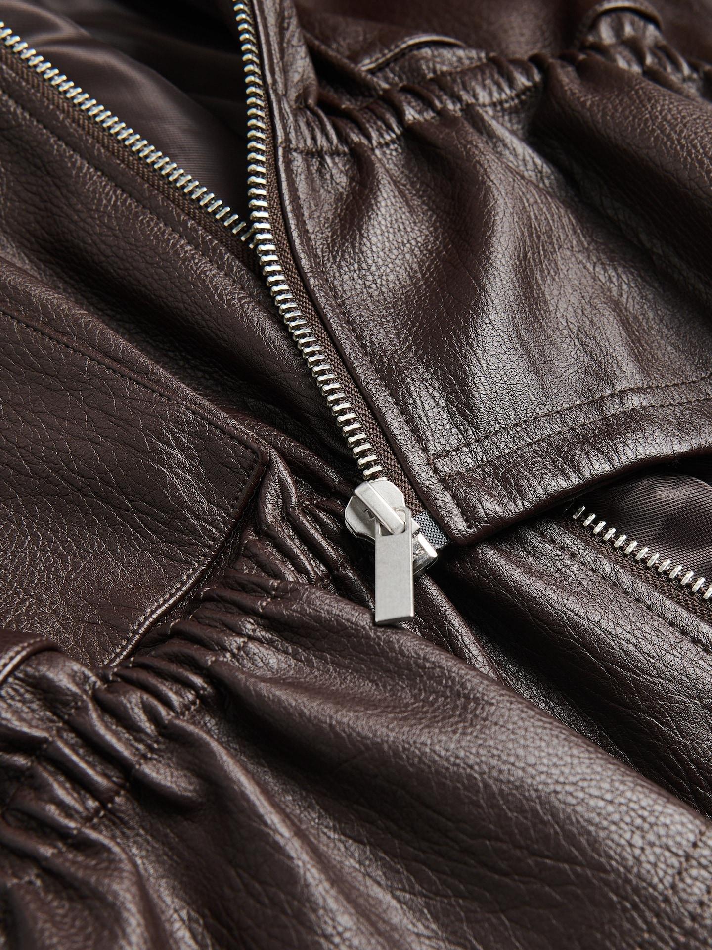 Brown Faux Leather Jacket, Brown, large image number 5