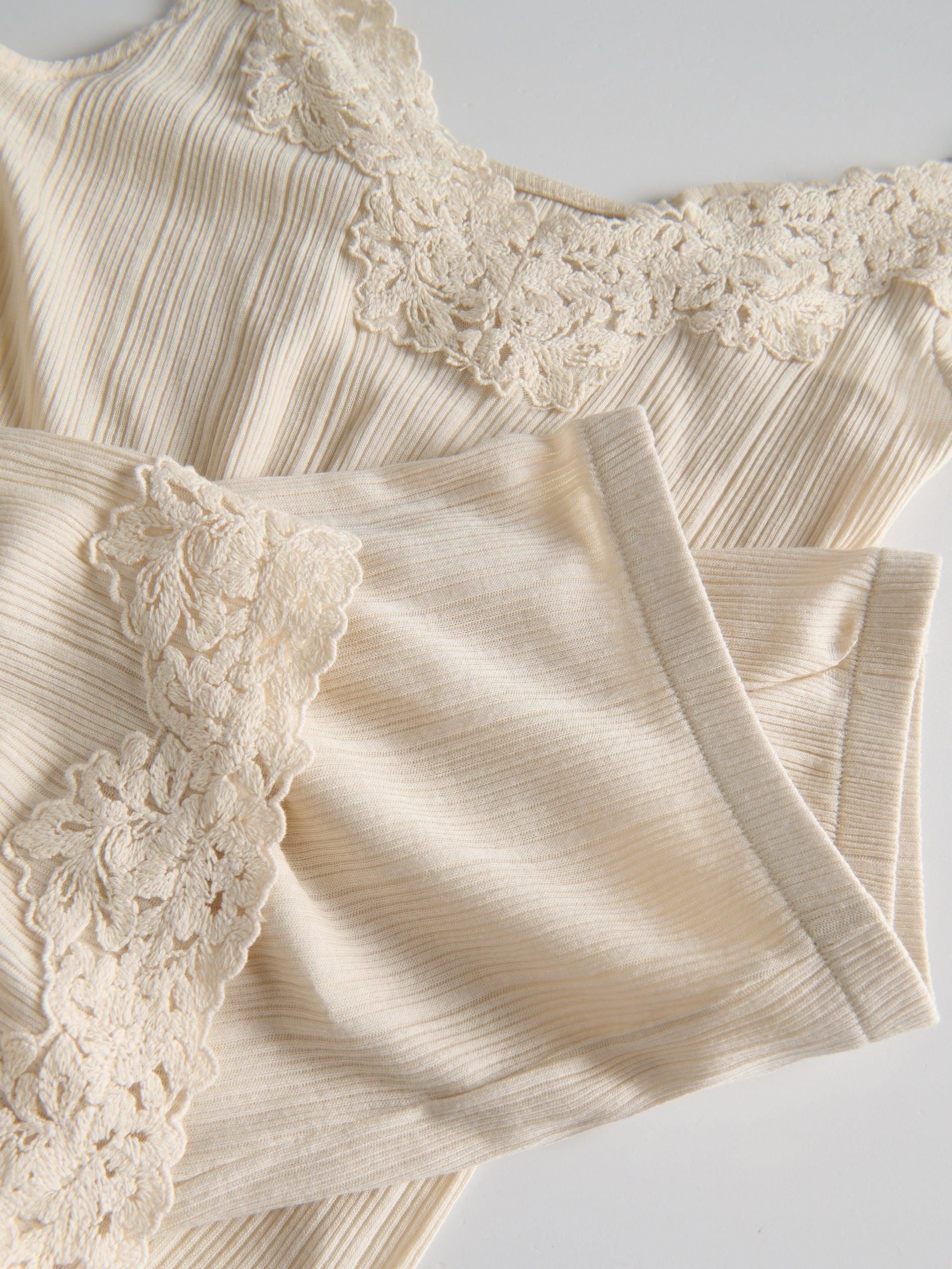 Beige Two Piece Pyjama Set With Embroidery, , large image number 4