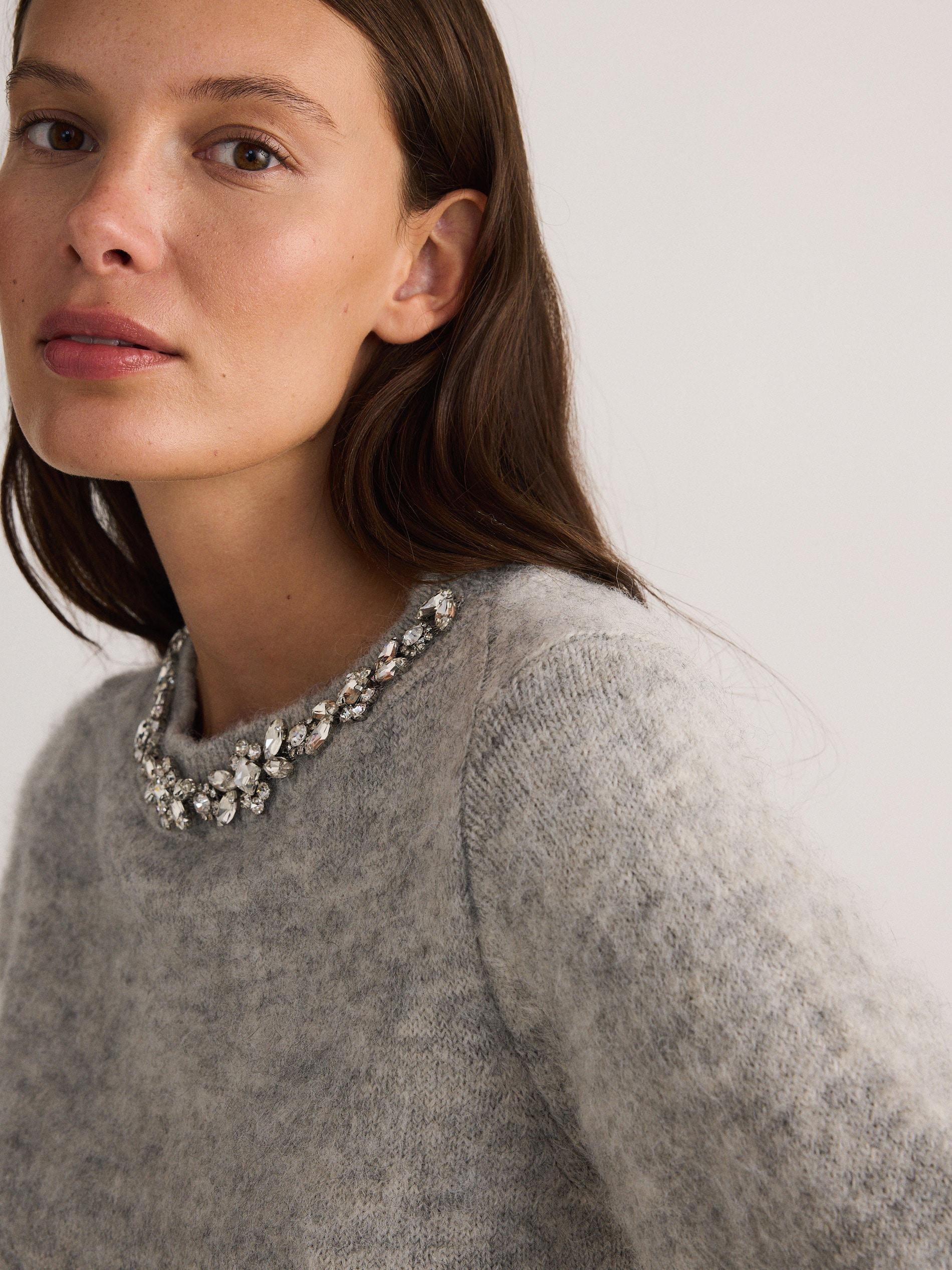 Grey Sweater With Decorative Applique, , large image number 1