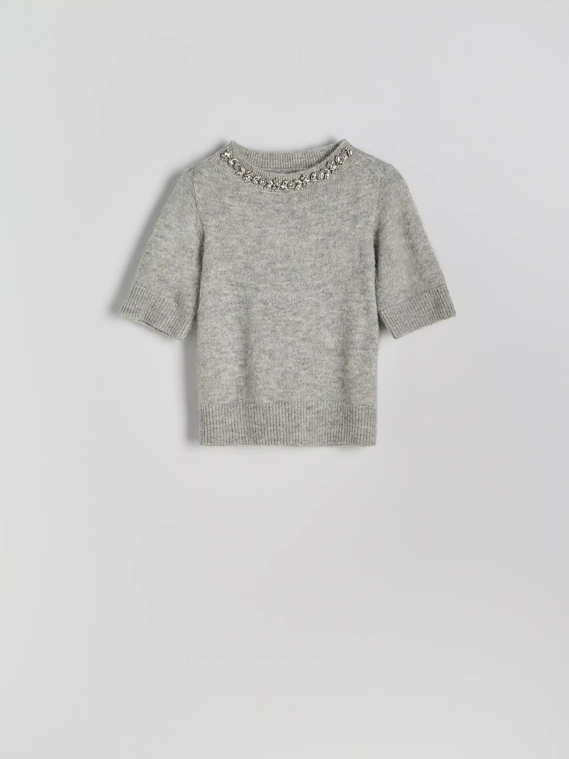 Grey Sweater With Decorative Applique, , large image number 3