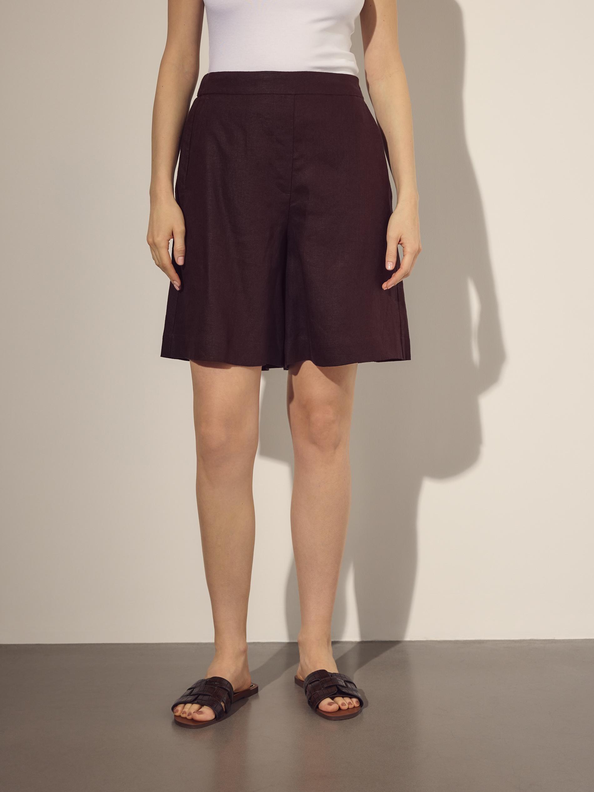 Brown Linen Shorts, Brown, medium