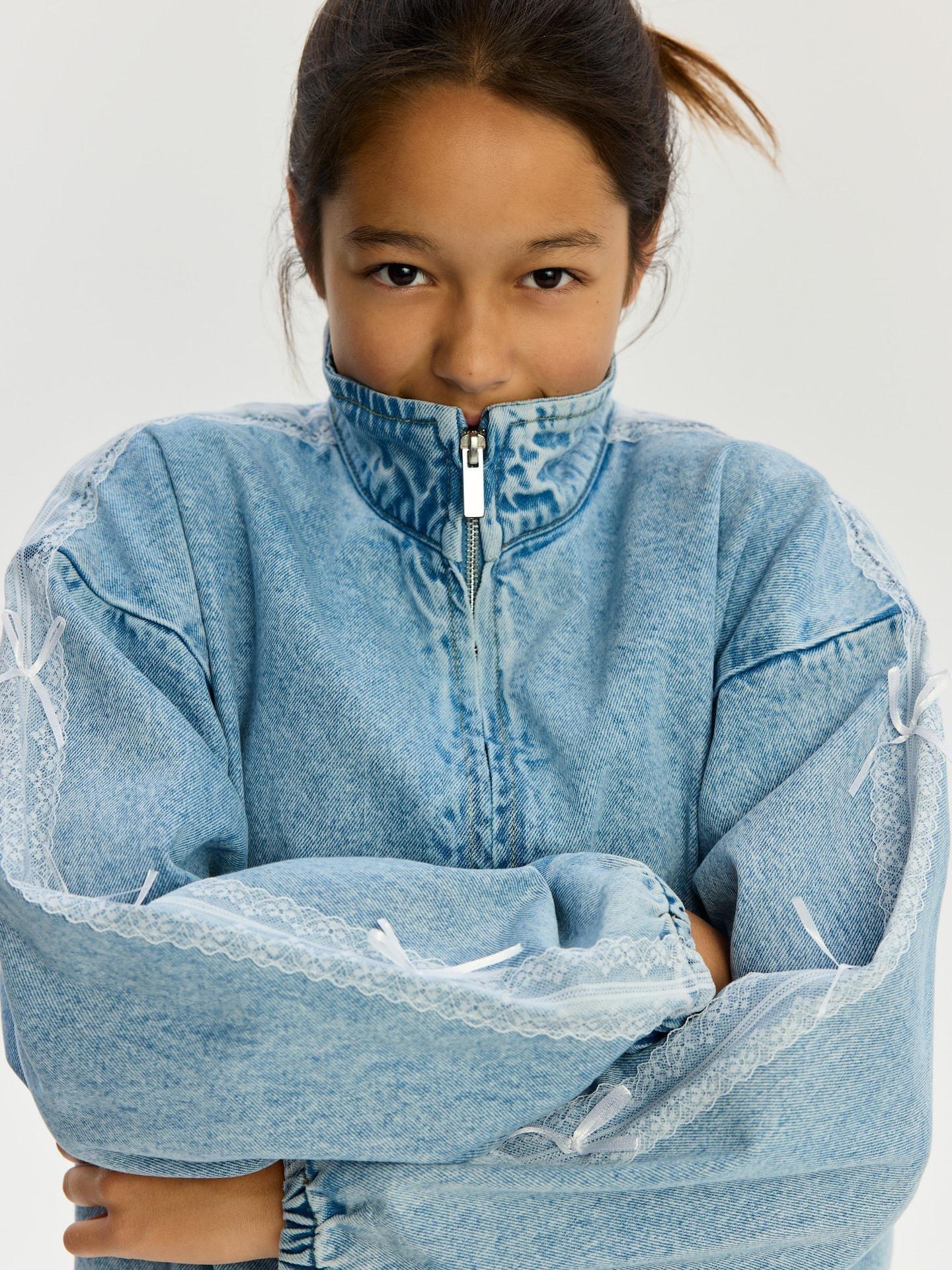 Blue Denim Jacket With Bows, Blue, medium